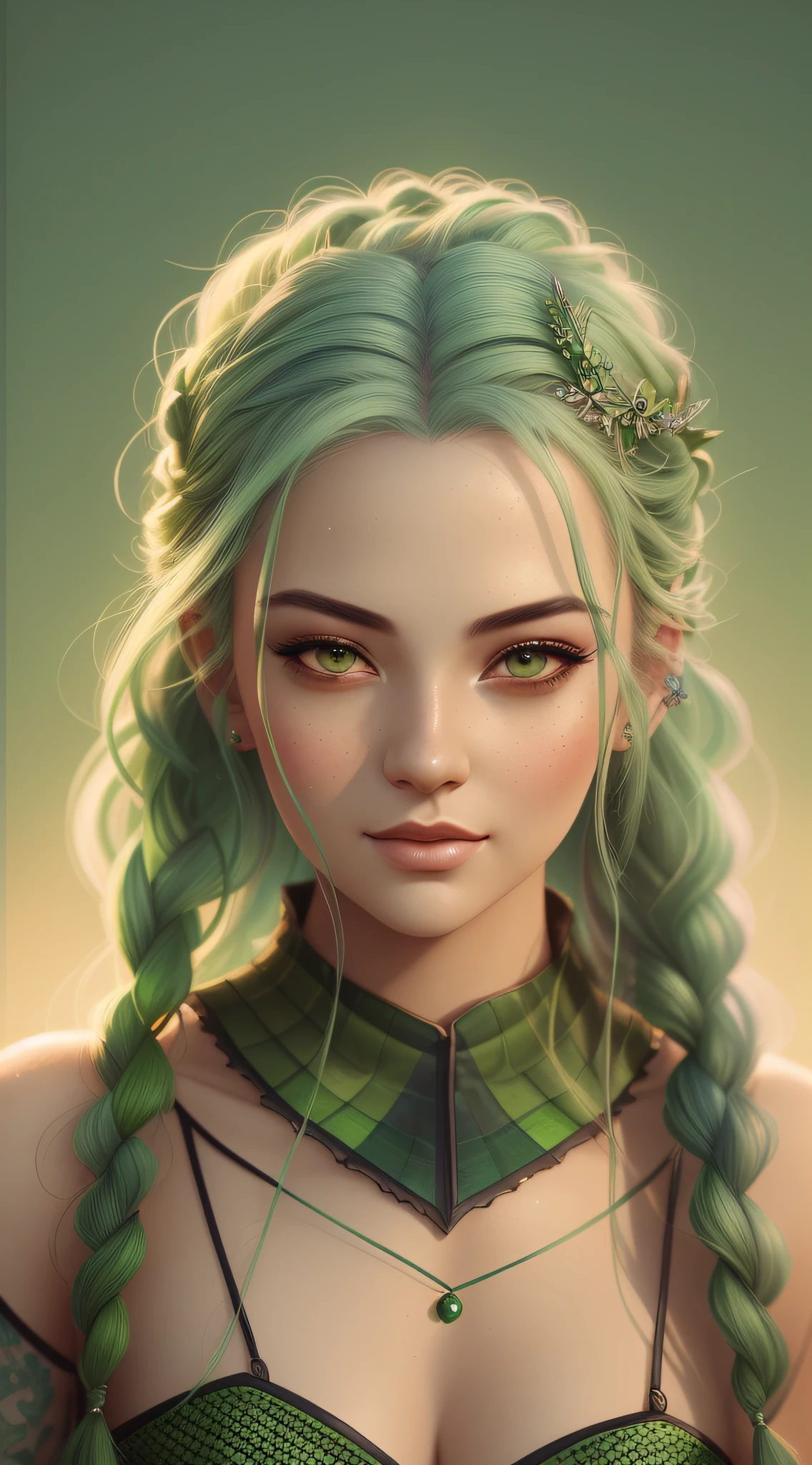 a close up of a woman with a green dress and a green hair, beautiful digital artwork, stunning digital illustration, beautiful digital illustration, 4k highly detailed digital art, deviantart artstation cgscosiety, cute detailed digital art, realistic digital art 4 k, realistic digital art 4k, rossdraws portrait, gorgeous digital painting, fantasy art portrait, beautiful fantasy art portrait