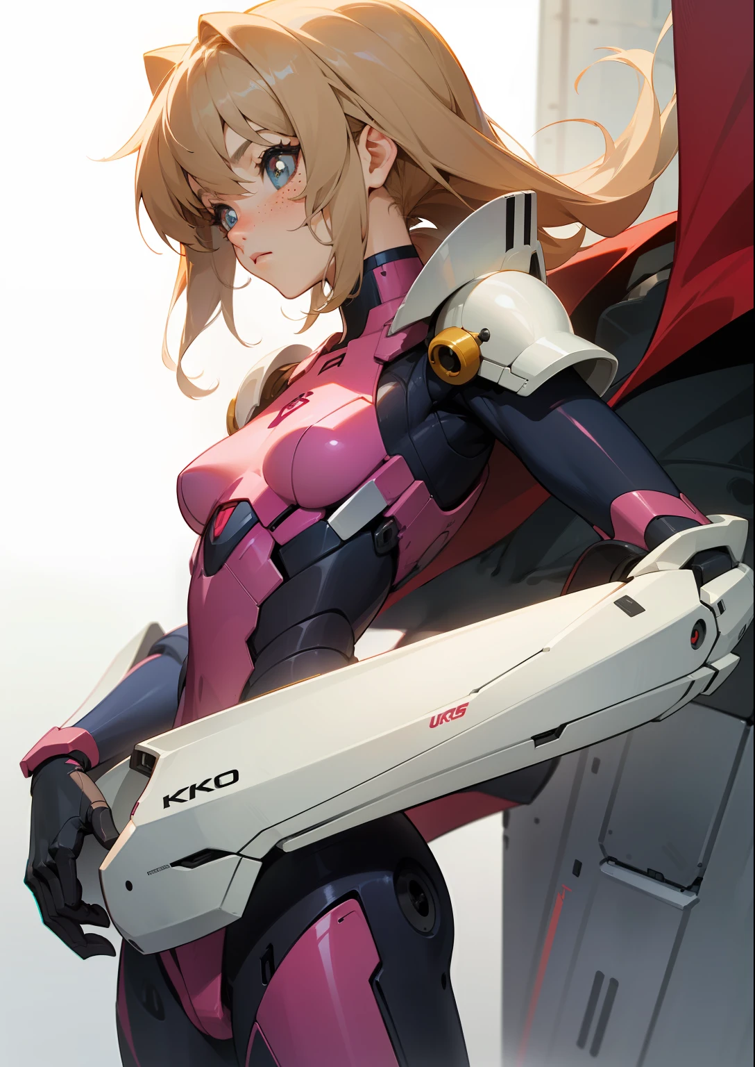 Octane Rendering,full view,8k --niji 5, (best quality, masterpiece, ultra-realistic), portrait of 1 beautiful girl, (head to toe full body image), 1girls, solo, (Bubblegum Crisis style body armor: 2.0), (Knight Saber body armor), female shape, robotic exoskeleton, sleek design, futuristic, late 90's anime style, smooth lines, powered exoskeleton, extremely stylized, deviant art, masterpiece, highly detailed, detailed eyes, expressive detailed eyes, detailed pupils, futuristic, blush, small breasts, lots of freckles, super textured detailed skin, entire body image, full body shot, Bubblegum Crash anime,
