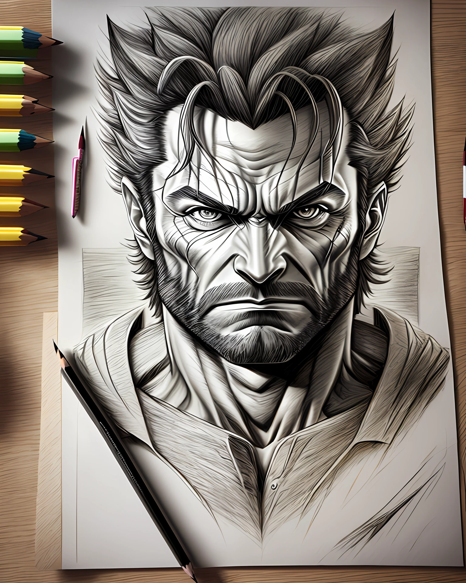 wolverine pencil drawing, ultra realistic --auto --s2