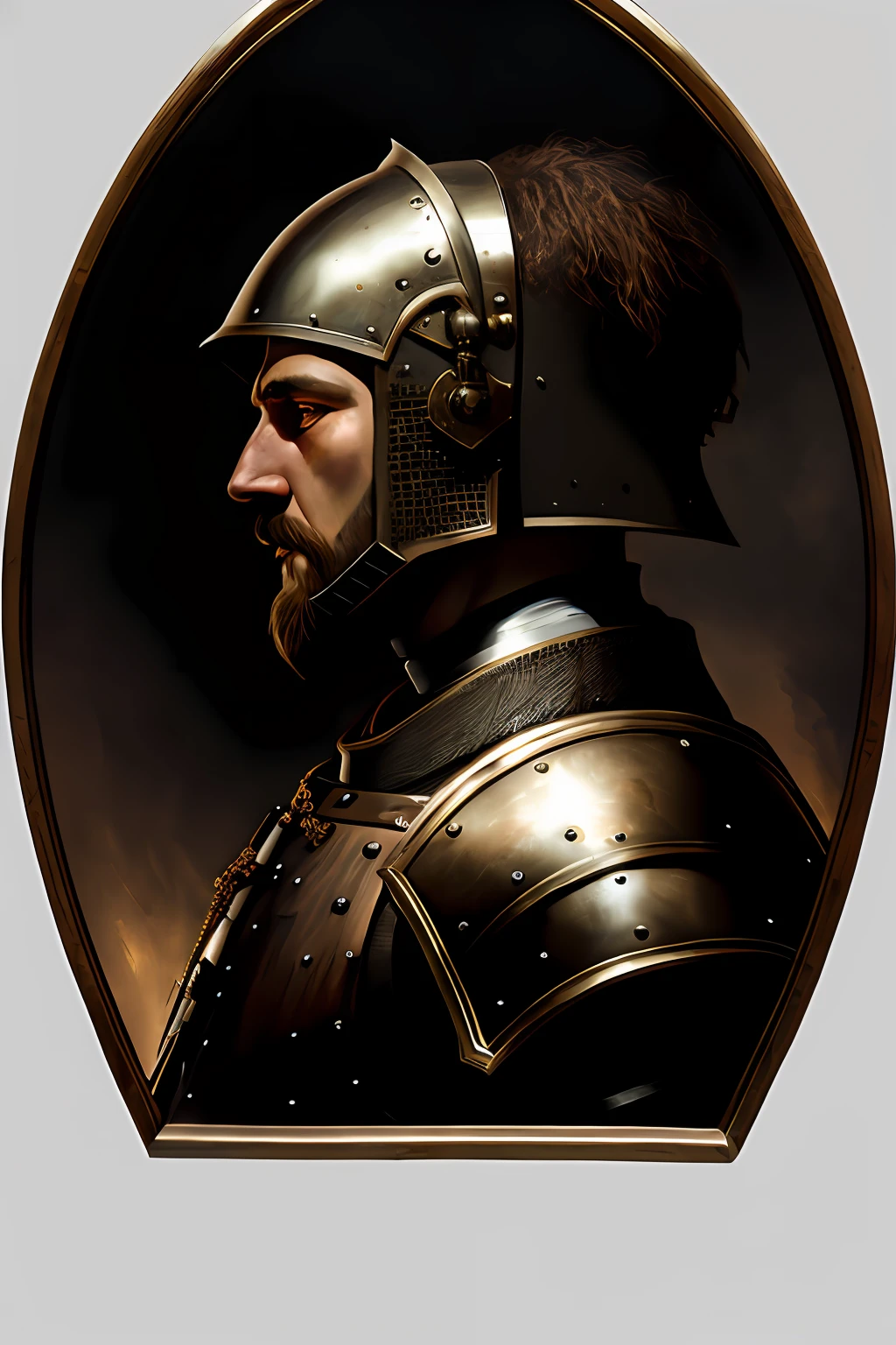 arafed man in a helmet and armor with a beard, portrait of knight, portrait of a knight, bust portrait of a knight, by Artur Tarnowski, by Roman Bezpalkiv, imperial portrait, high detail iconic character, portrait of a male warrior, by László Balogh, alexey egorov, detailed painting 4 k