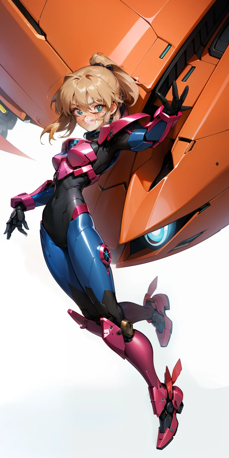 Octane Rendering,full view,8k --niji 5, (best quality, masterpiece, ultra-realistic), portrait of 1 beautiful girl, (head to toe full body image), 1girls, solo, (Bubblegum Crisis style body armor: 2.0), (Knight Saber body armor), female shape, robotic exoskeleton, sleek design, futuristic, late 90's anime style, smooth lines, powered exoskeleton, extremely stylized, deviant art, masterpiece, highly detailed, detailed eyes, expressive detailed eyes, detailed pupils, futuristic, blush, small breasts, lots of freckles, super textured detailed skin, entire body image, full body shot, Bubblegum Crash anime,