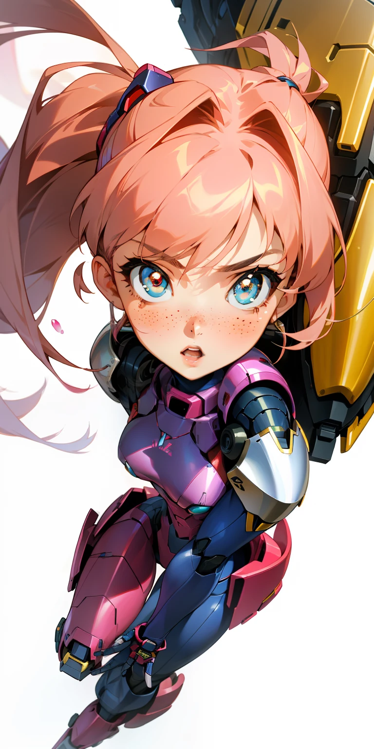 Octane Rendering,full view,8k --niji 5, (best quality, masterpiece, ultra-realistic), portrait of 1 beautiful girl, (head to toe full body image), 1girls, solo, (Bubblegum Crisis style body armor: 2.0), (Knight Saber body armor), female shape, robotic exoskeleton, sleek design, futuristic, late 90's anime style, smooth lines, powered exoskeleton, extremely stylized, deviant art, masterpiece, highly detailed, detailed eyes, expressive detailed eyes, detailed pupils, futuristic, blush, small breasts, lots of freckles, super textured detailed skin, entire body image, full body shot, Bubblegum Crash anime,