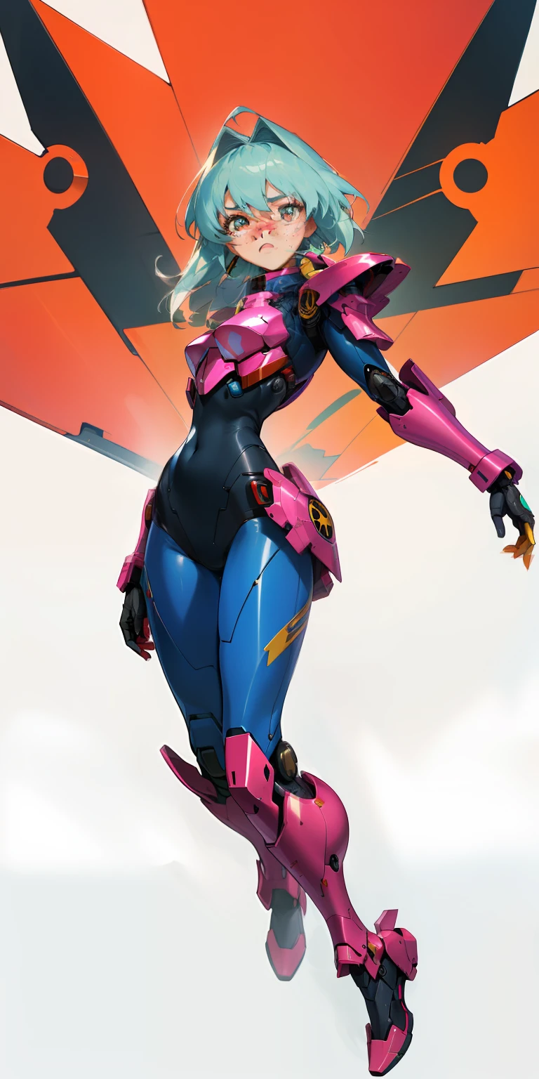 Octane Rendering,full view,8k --niji 5, (best quality, masterpiece, ultra-realistic), portrait of 1 beautiful girl, (head to toe full body image), 1girls, solo, (Bubblegum Crisis style body armor: 2.0), (Knight Saber body armor), female shape, robotic exoskeleton, sleek design, futuristic, late 90's anime style, smooth lines, powered exoskeleton, extremely stylized, deviant art, masterpiece, highly detailed, detailed eyes, expressive detailed eyes, detailed pupils, futuristic, blush, small breasts, lots of freckles, super textured detailed skin, entire body image, full body shot, Bubblegum Crash anime,