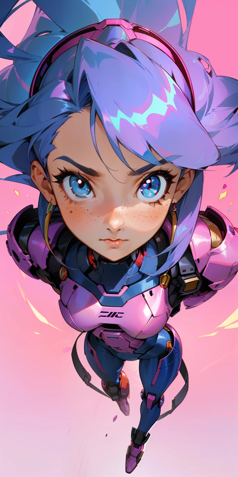 Octane Rendering,full view,8k --niji 5, (best quality, masterpiece, ultra-realistic), portrait of 1 beautiful girl, (head to toe full body image), 1girls, solo, wearing a helmet, (Bubblegum Crisis style body armor: 2.0), (Knight Saber body armor), female shape, robotic exoskeleton, sleek design, futuristic, late 90's anime style, smooth lines, powered exoskeleton, extremely stylized, deviant art, masterpiece, highly detailed, detailed eyes, expressive detailed eyes, detailed pupils, futuristic, blush, small breasts, lots of freckles, super textured detailed skin, entire body image, full body shot, Bubblegum Crash anime,