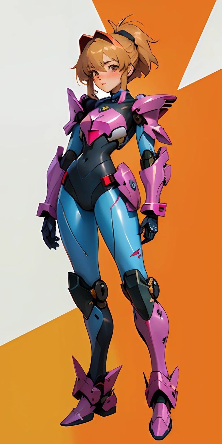 Octane Rendering,full view,8k --niji 5, (best quality, masterpiece, ultra-realistic), wearing a full helmet, (head to toe full body image), 1girls, solo, (Bubblegum Crisis style body armor: 2.0), (Knight Saber body armor), female shape, robotic exoskeleton, sleek design, futuristic, late 90's anime style, smooth lines, powered exoskeleton, extremely stylized, deviant art, masterpiece, highly detailed, tokyo cyberpunk style, futuristic, blush, small breasts, lots of freckles, super textured detailed skin, entire body image, full body shot, Bubblegum Crash anime,