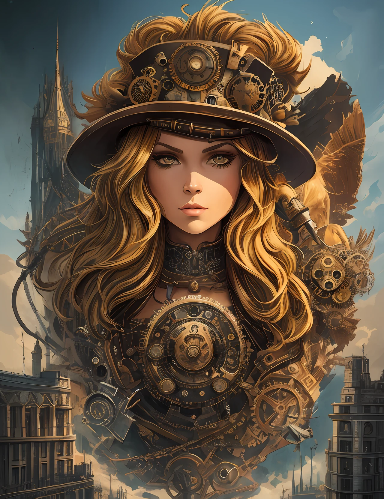 steampunk style, lion head splash hiper realista, Adobe Illustrator, Trending on Artstation, 8K, hd, magic art, by Enki Bilal, Matt Groening, 24k --auto --s2