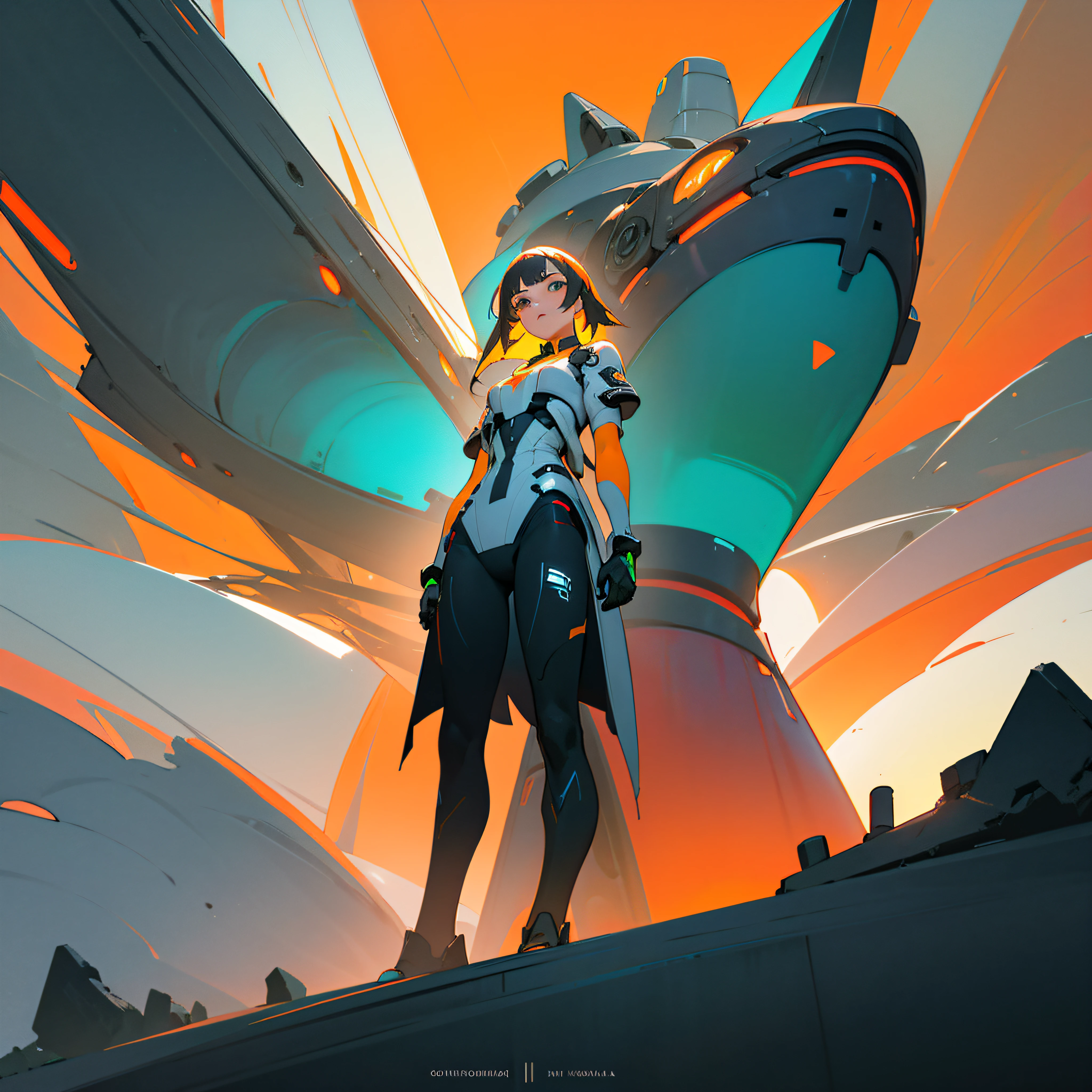 Hay una mujer vestida , olor rojo indio, color blanco, color negro, Neon yellow gray colors, con fondo blanco neon, blue neon, orange neon, , ultramoderna, standing next to an ultra-modern futuristic ship, objeto gigante, Bajo detalle. Pintura digital, WLOP y Krenz Cushart, cybernetic legs, inspirado por Craig Mullins, pies sensuales, pantorrillas contorneadas e ilustradas, Awesome Digital Illustration, inspirado por Krenz Cushart, CGsociety 9, concept art digital illustration, Pintura digital retrofuturista, inspirado por Mike Winkelmann, en el fondo un ambiente futurista de un paisaje moderno colorido. pattern, 2k, 2d, junquillo, Color rojo indio, color blanco, color negro, Neon yellow gray colors, con fondo blanco neon, blue neon, orange neon, red neon, pink neon, verde neon yellow neon, black, grey neon. --auto