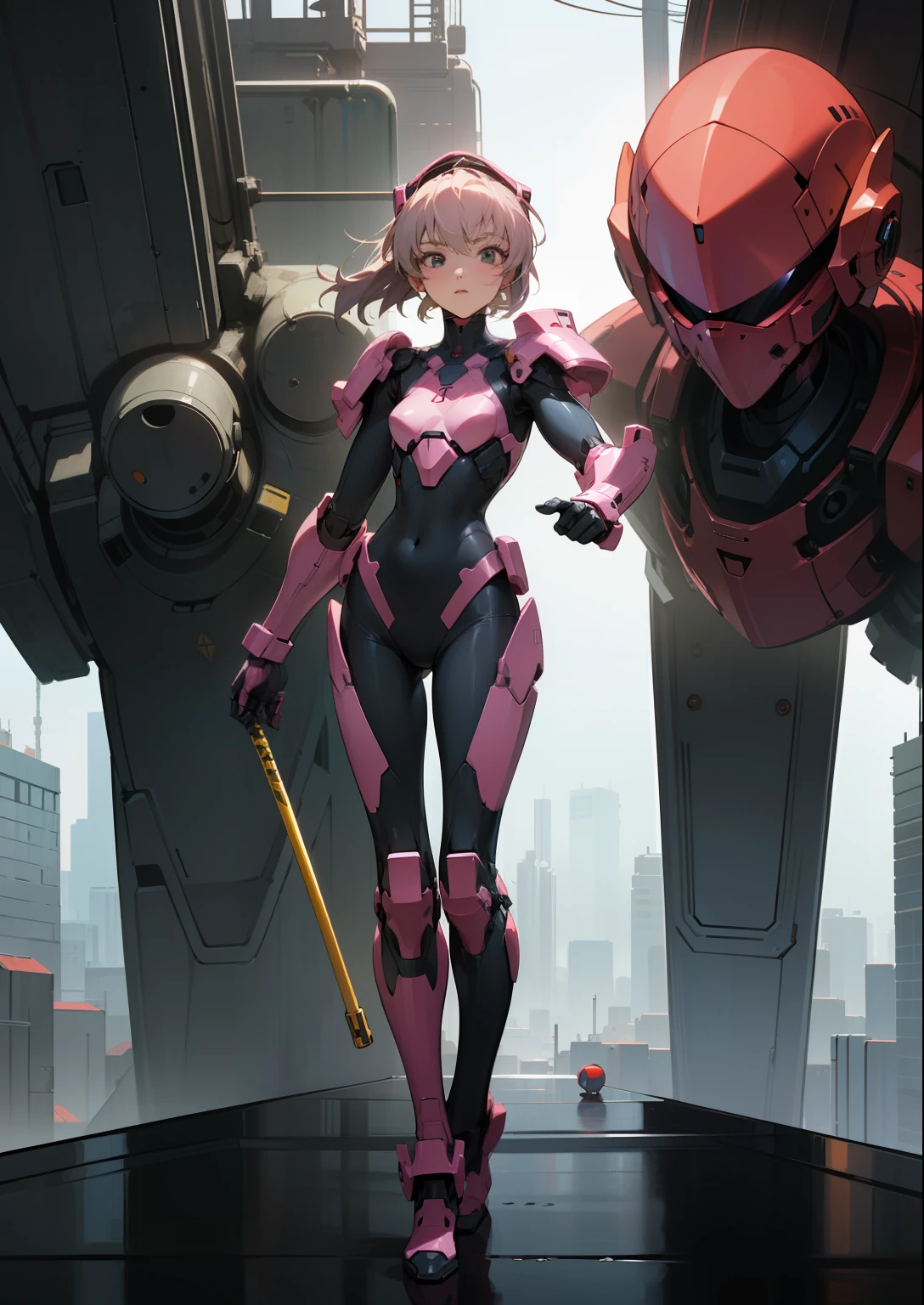 Octane Rendering,full view,8k --niji 5, (best quality, masterpiece, ultra-realistic), sleek robotic helmet head, head and face covered with helmet, (head to toe full body image), 1girls, solo, (Bubblegum Crisis style body armor: 2.0), (Knight Saber body armor), female shape, robotic exoskeleton, sleek design, futuristic, late 90's anime style, smooth lines, powered exoskeleton, extremely stylized, deviant art, masterpiece, highly detailed, tokyo cyberpunk style, futuristic, small breasts, entire body image, full body shot, Bubblegum Crash anime,