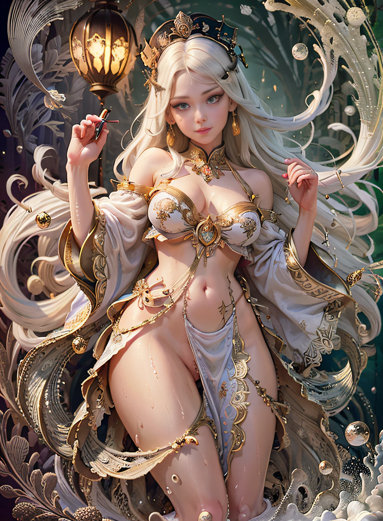 face by tom bagshaw art station,, Moon Goddess, Full Length Figure, Contemptuous Gaze, Detailed Face, (Naked: 1.4), (See-Through Lingerie: 1.3), Gold Decoration, Black Plain Background,beautiful caucasian girl close-up, body in dynamic movement, oil, digital art, splash, full body,art by Sakimichan,oriental mandala tattoo, fractal background, silver and gold and bronze spirit,floating antique clock, lamp ancient, splash,seductive pose, visible pubic hair, breasts visible,full body,beautiful European Caucasian Girl, Beauty, sexy, bare breast, cleavage, bare legs, see-through, standing, hanfu, wet, clear, realistic, highest detail, dragon pattern, phoenix, sacred, holy, golden mountains, heavenly palace, countless palaces, clouds, golden light, golden lotus, (tianchi bath), view of pubic hair,splash, full body,art by Sakimichan,slight smile,plash,seductive pose, visible pubic hair, breasts visible,full body,Transparent clothing, slight smile,Jean-Baptiste Monge style, bright, beautiful , splash, Glittering , cute and adorable, filigree, , rim lighting, lights, extremely , magic, surreal, fantasy, digital art, , wlop, artgerm and james jean,floating antique clock, lamp ancient, splash,floating antique clock,face by tom bagshaw art station,, The perfect masterpiece,Highest quality,Perfect artwork,8K, Upper Body Lens,front portrait,Delicate face,Watching the audience, Mermaid Girl,Magical transparent eyes,white hair,Red background, Digital Art,plane illustrations,colorful illustration,minimalist style,anime cartoon style,face by tom bagshaw art station, view of pubic hair,Goddess maiden, gorgeous, splashing, flame, flowing pen and ink,full female body, beautiful caucasian girl close-up, body in dynamic movement,fluid, 3d fractals, light particles, spirit ink, smooth, shimmery, dreamy glow, 16k, sf, complex art masterpiece, Transparent clothing, slight smile,, open legs, view of pubic hair, 1 sexy girl in transparent forest clothes,exposed breasts, open transparent t-shir