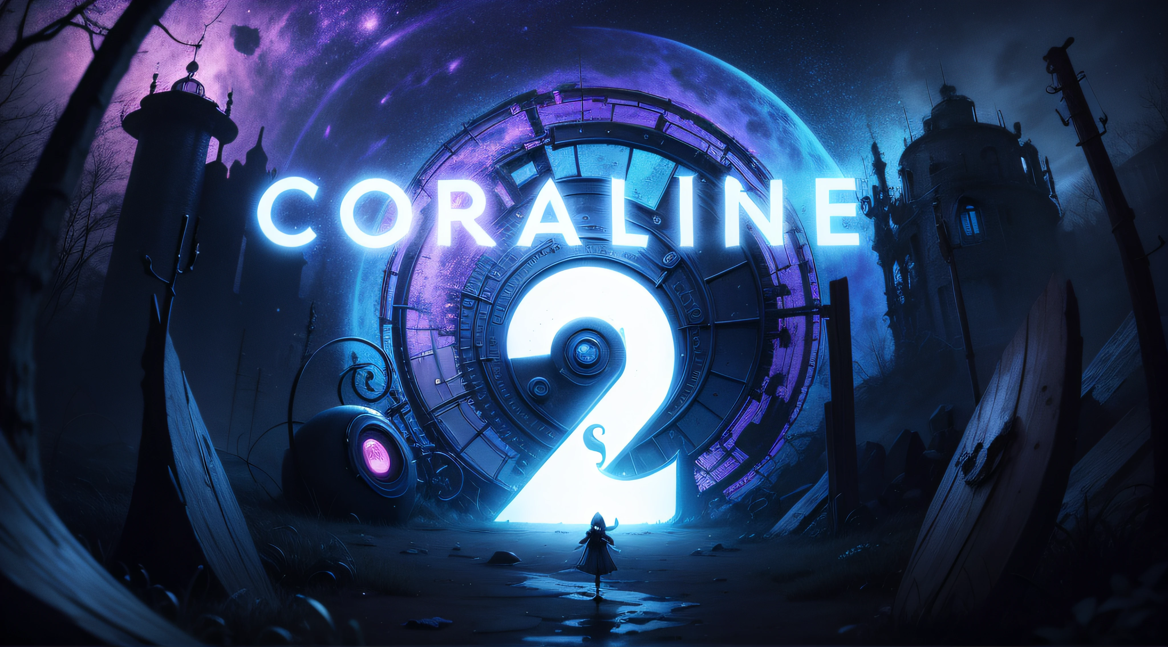 coraline, movie, fantasy, background, portal, neon