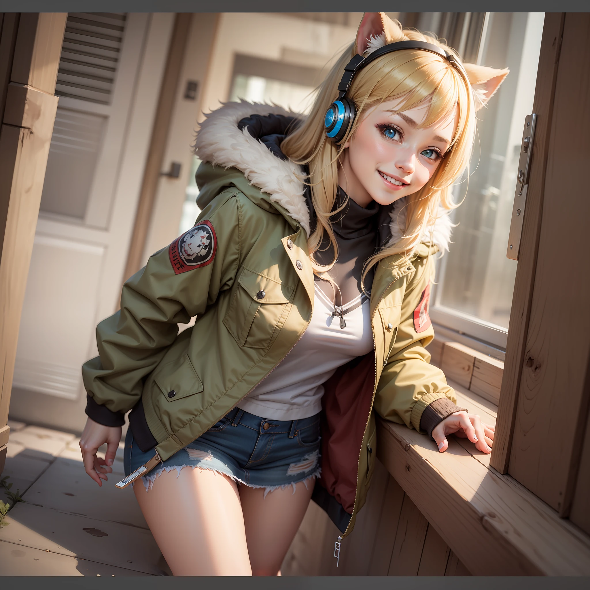 Gamer Girls girl with a smile top-quality masterpiece 超A high resolution a blond beautiful a girl parka