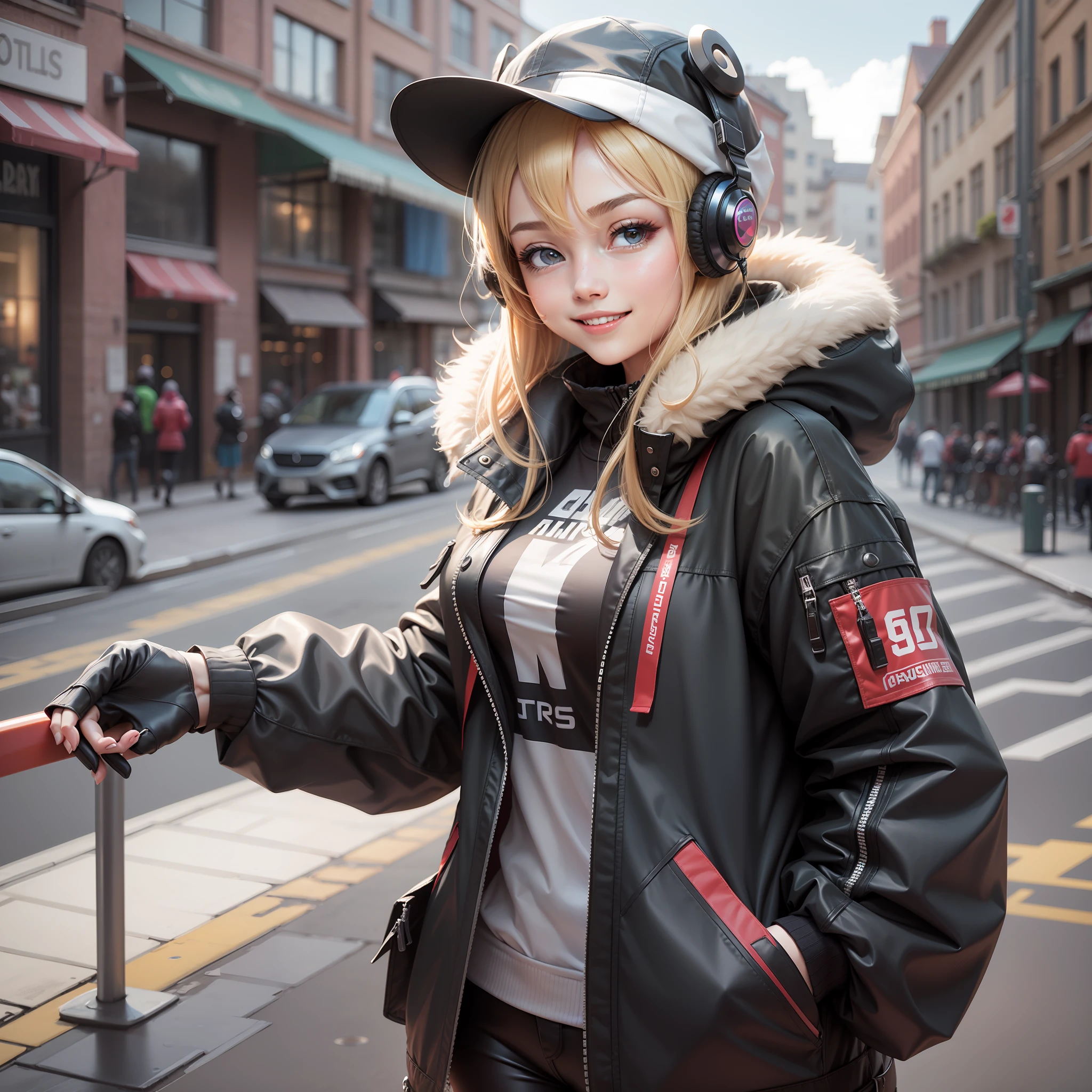 Gamer Girls　girl with　a smile　top-quality　​masterpiece　超A high resolution　a blond　beautiful a girl　parka