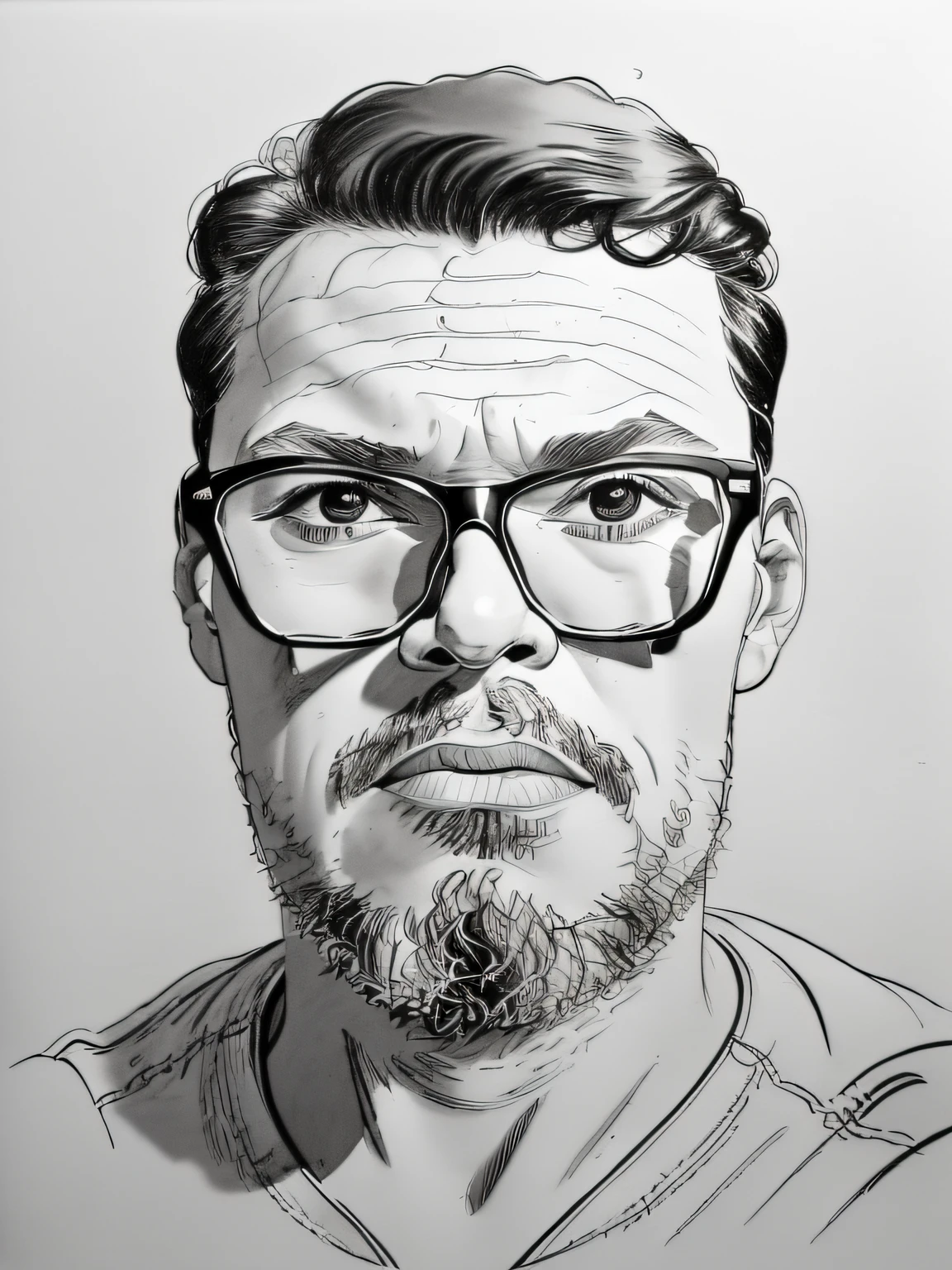 guttonerdjul23, (((retrato) de um homem de oculos, olhos castanhos escuro, com o uniforme do superman, Arte dos desenhos animados Desenhado ilustrado com pinceladas largas no estilo de Alex Ross