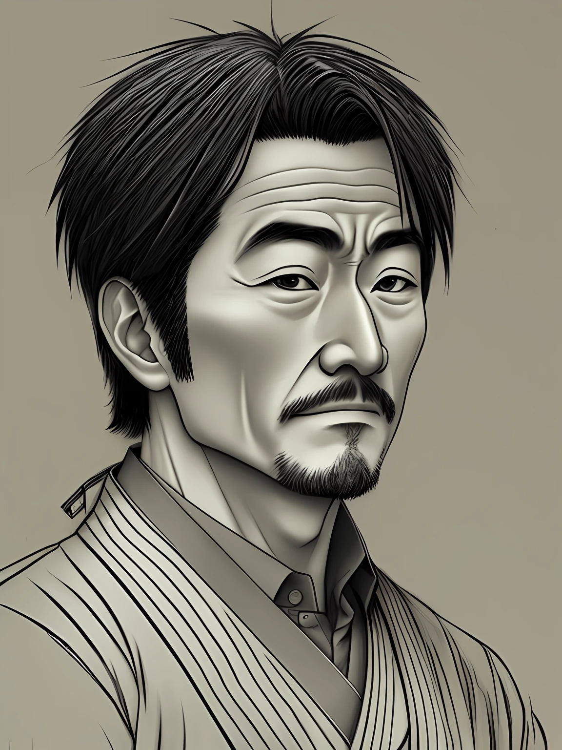 Japanese manga middle-aged man,character sketch,pencil),intricately details,finely detailled,hyper-detailing,caricature