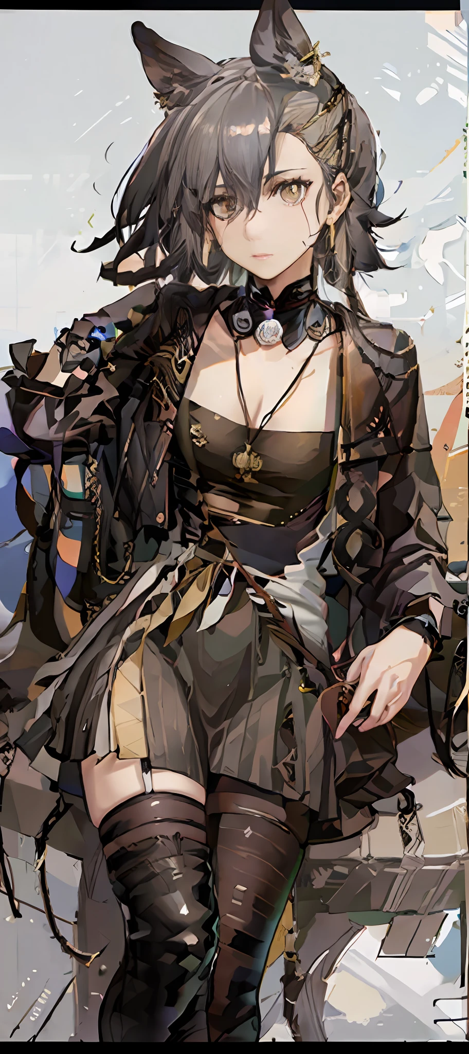 Anime girl with long hair and black dress sitting on chair, Guviz-style artwork, Guviz, from girls frontline, Fine details. Girl Front, highly detailed exquisite fanart, girls frontline style, Guweiz in Pixiv ArtStation, oilpunk, Detailed fanart, From Arknights, by Yang J, sakimichan，Two-dimensional，planar，hide hand