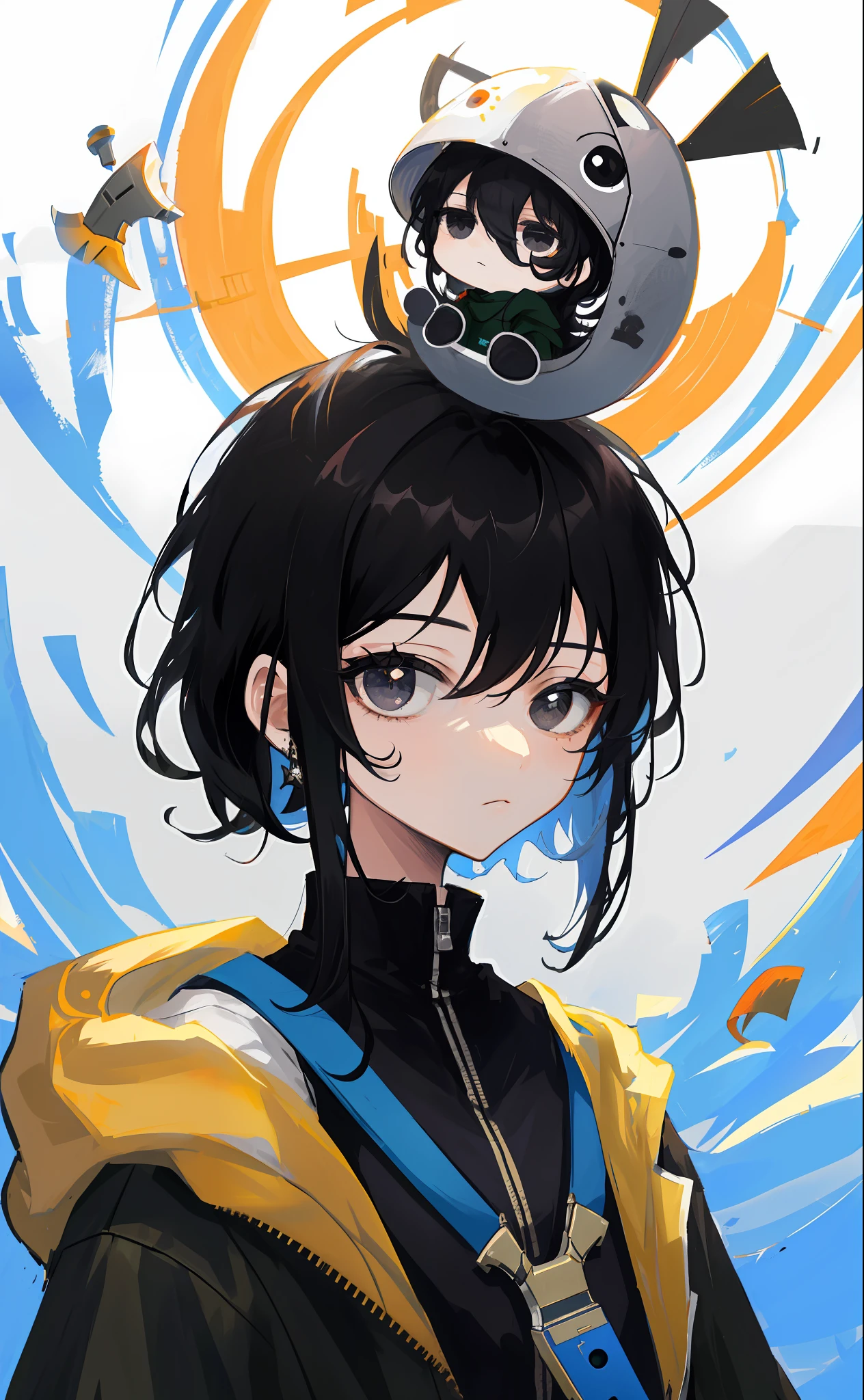 Highly detailed, masterpiece, , black hair, black eyes, holding a pistol, pistol on her head, thousand yard stare, lifeless eyes