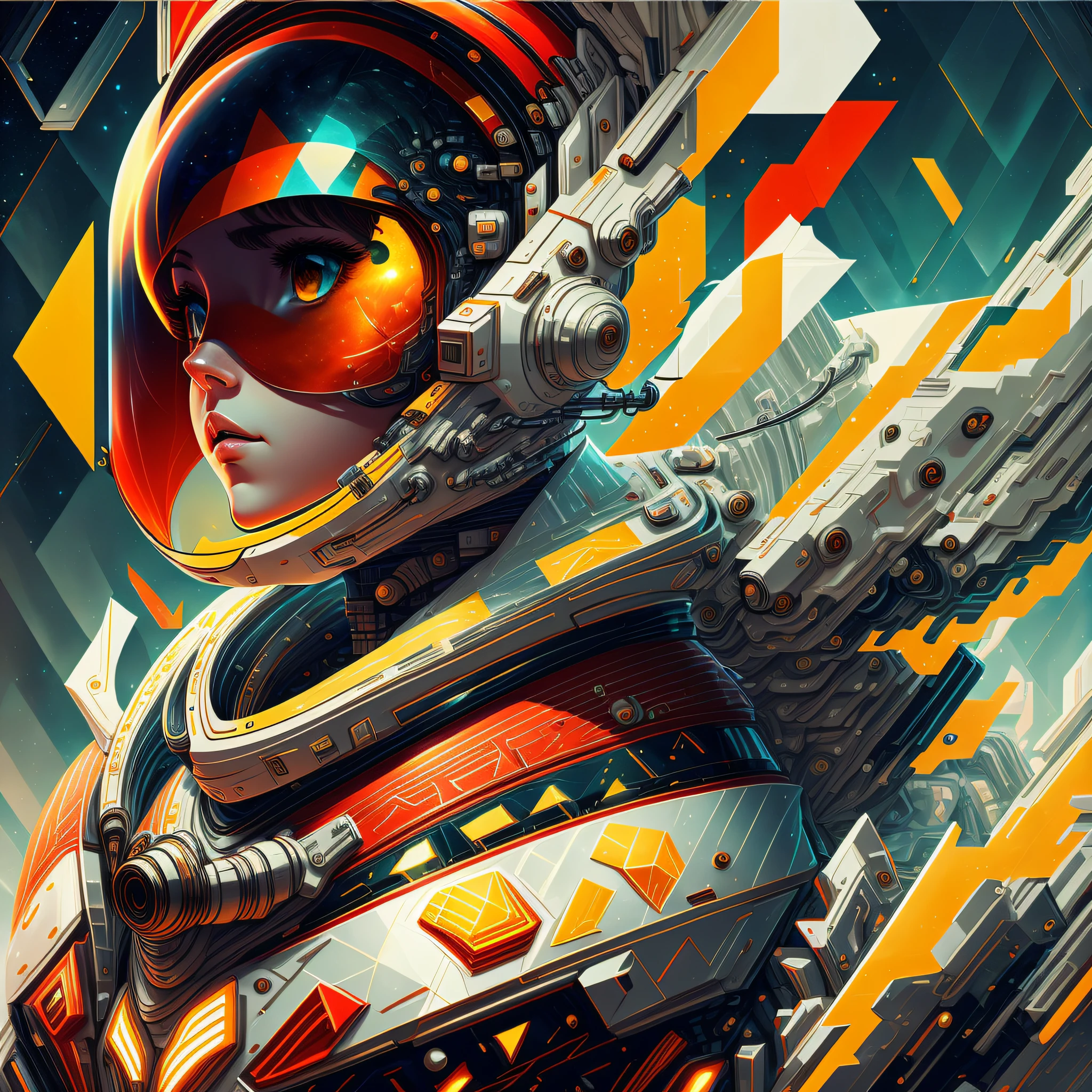 MUJER ASTRONAUTA FUTURO, pattern, 2k, 2d, junquillo, Color rojo indio, color blanco, color negro, Neon yellow gray colors, con fondo blanco --auto