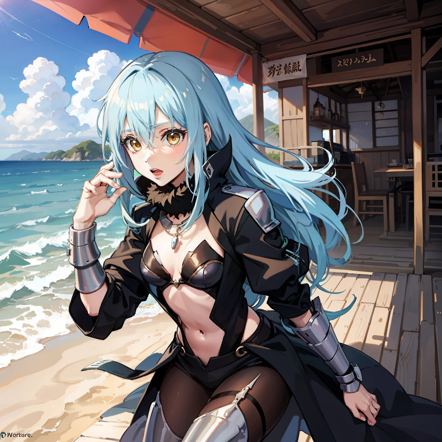 Rimuru Tempest, En la playa, con una armadura medieval