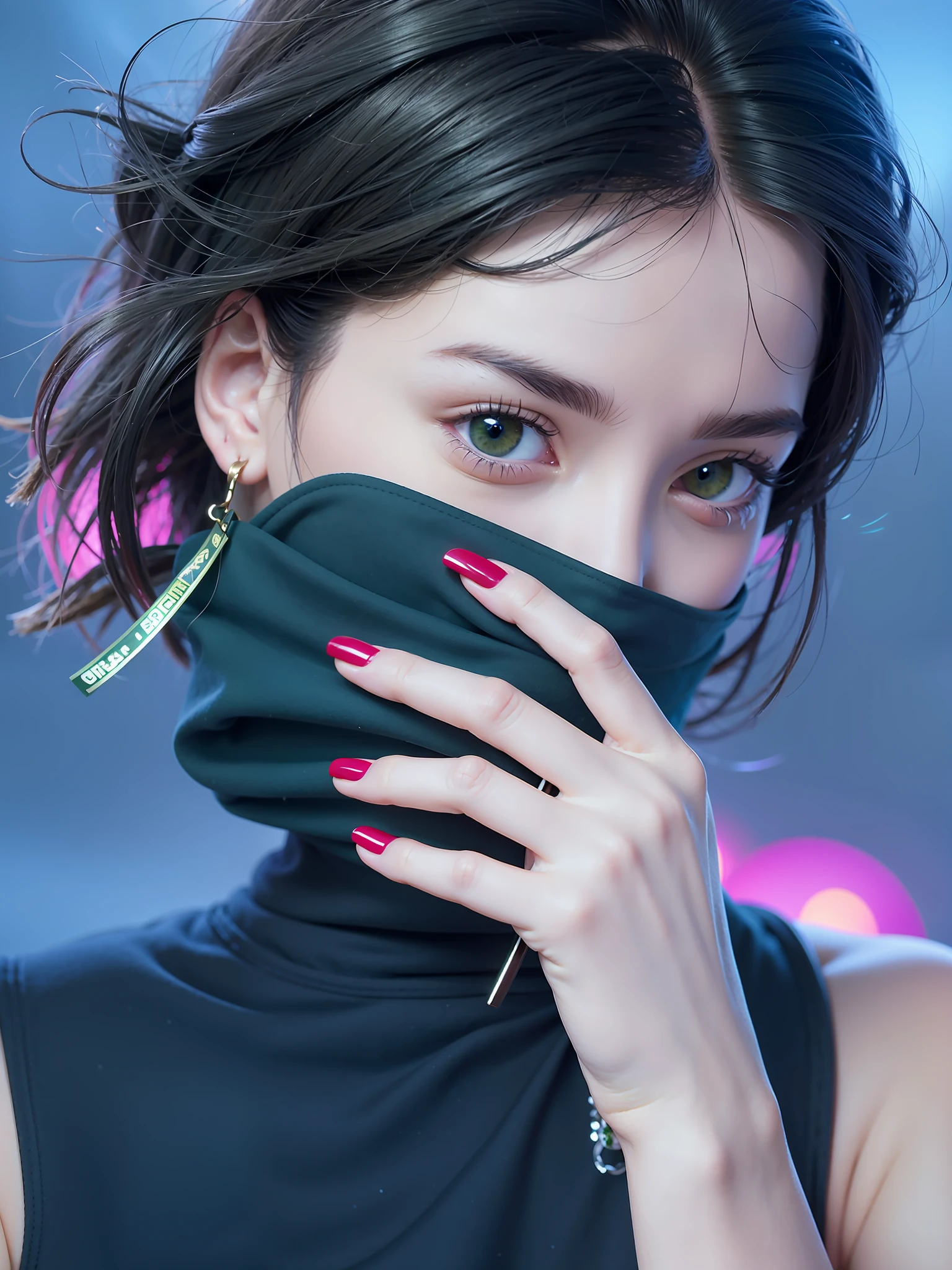 mulher com unhas pintadas de verde