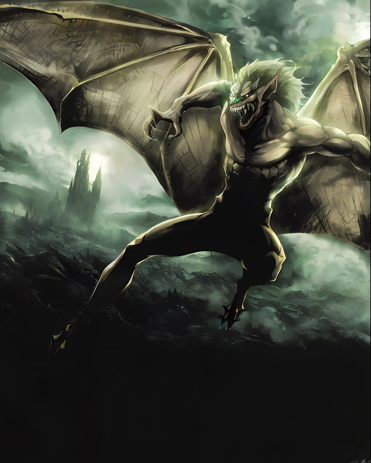 arafed image of a woman with a bat in her hand, devilman, manticore, jabberwocky, werewolf man, full body savage devilman, gargoyles, gargoyle, greek dark myth, muscled humanoid balrog demon, flying mythical beasts, beware the jabberwock, one a demon-like creature