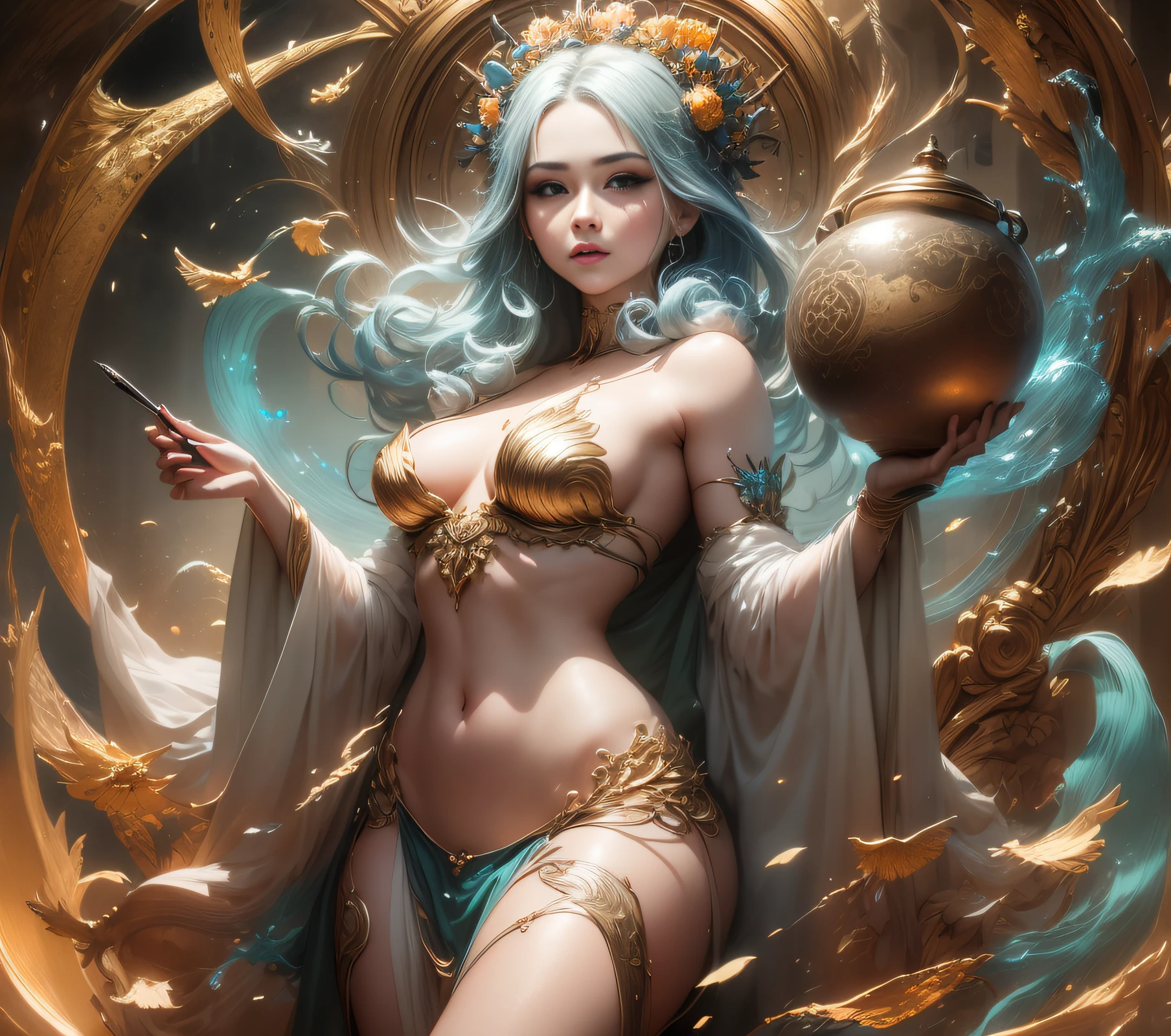 face by tom bagshaw art station,, Moon Goddess, Full Length Figure, Contemptuous Gaze, Detailed Face, (Naked: 1.4), (See-Through Lingerie: 1.3), Gold Decoration, Black Plain Background,beautiful caucasian girl close-up, body in dynamic movement, oil, digital art, splash, full body,art by Sakimichan,oriental mandala tattoo, fractal background, silver and gold and bronze spirit,floating antique clock, lamp ancient, splash,seductive pose, visible pubic hair, breasts visible,full body,beautiful European Caucasian Girl, Beauty, sexy, bare breast, cleavage, bare legs, see-through, standing, hanfu, wet, clear, realistic, highest detail, dragon pattern, phoenix, sacred, holy, golden mountains, heavenly palace, countless palaces, clouds, golden light, golden lotus, (tianchi bath), view of pubic hair,splash, full body,art by Sakimichan,slight smile,plash,seductive pose, visible pubic hair, breasts visible,full body,Transparent clothing, slight smile,Jean-Baptiste Monge style, bright, beautiful , splash, Glittering , cute and adorable, filigree, , rim lighting, lights, extremely , magic, surreal, fantasy, digital art, , wlop, artgerm and james jean,floating antique clock, lamp ancient, splash,floating antique clock,face by tom bagshaw art station,, The perfect masterpiece,Highest quality,Perfect artwork,8K, Upper Body Lens,front portrait,Delicate face,Watching the audience, Mermaid Girl,Magical transparent eyes,white hair,Red background, Digital Art,plane illustrations,colorful illustration,minimalist style,anime cartoon style,face by tom bagshaw art station, view of pubic hair,Goddess maiden, gorgeous, splashing, flame, flowing pen and ink,full female body, beautiful caucasian girl close-up, body in dynamic movement,fluid, 3d fractals, light particles, spirit ink, smooth, shimmery, dreamy glow, 16k, sf, complex art masterpiece, Transparent clothing, slight smile,, open legs, view of pubic hair, 1 sexy girl in transparent forest clothes,exposed breasts, open transparent t-shir