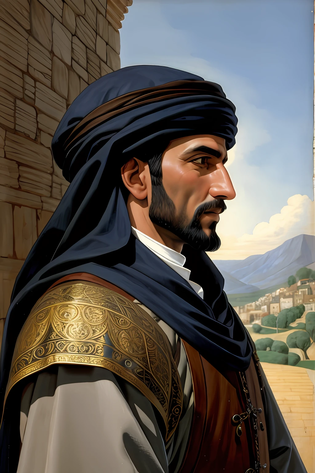 portrait of a medieval nobleman, arab, sideview