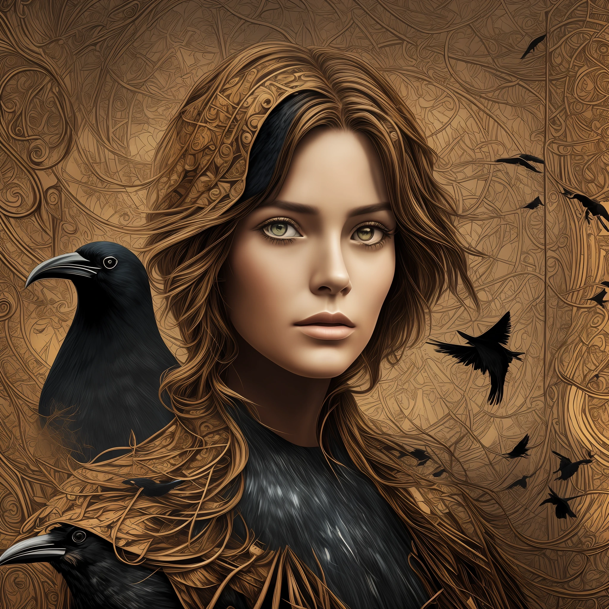 retrato ((hiper-realista)), (renderizado), close-up na anatomia corvo crazy estilo cartoon realista telhado ((at night all crows are brown)), [1WILLSMITH: 1JACKCHAN: 0,5], cores vividas, detalhes intrincados, floresta sombria, Haunted Mansion, no meio da jornada, HUD, 4k. --auto