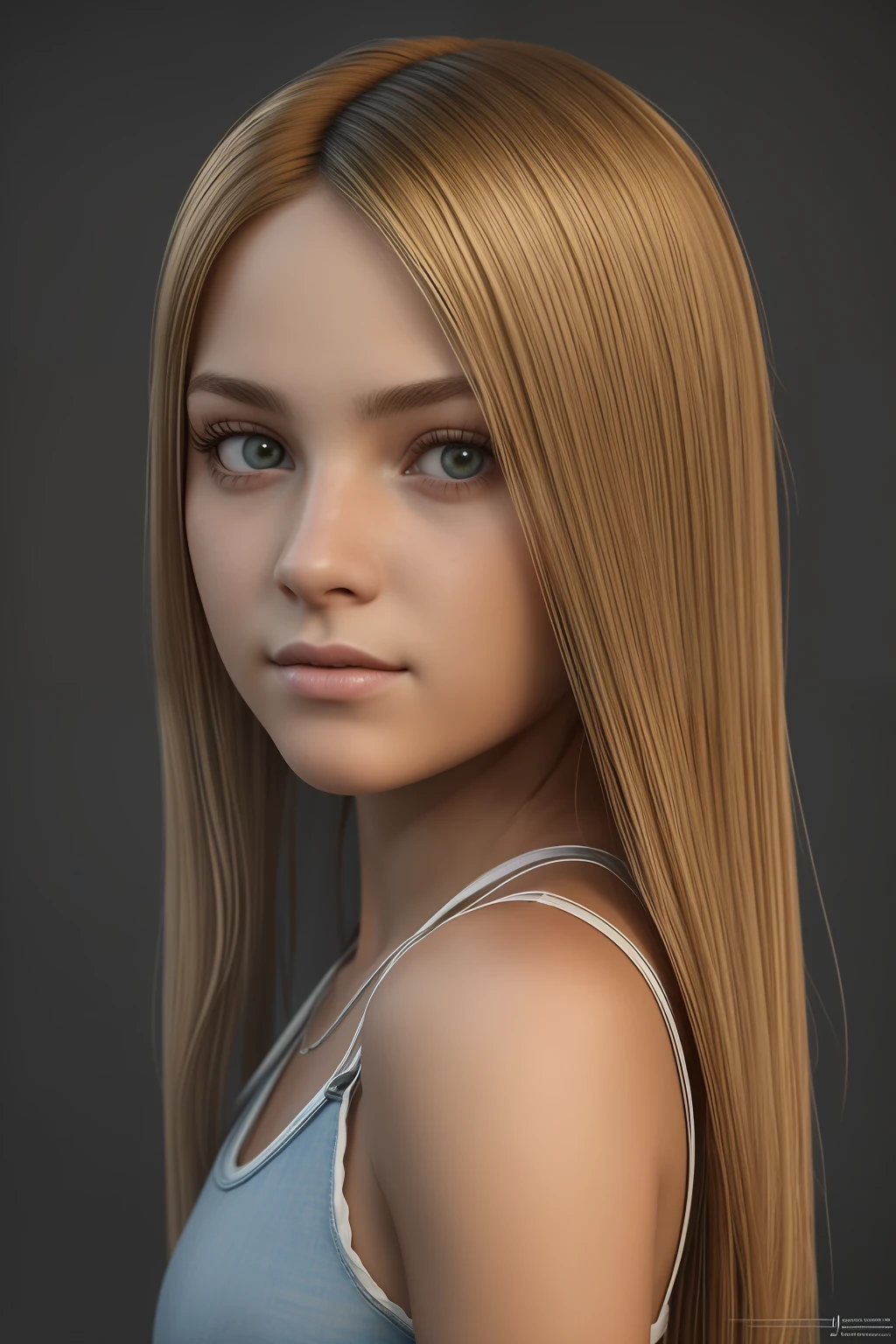 photographic studio portrait of a girl ,long blonde hair , cute round face. ,texture map ,normal map ,specular map ,displacement map