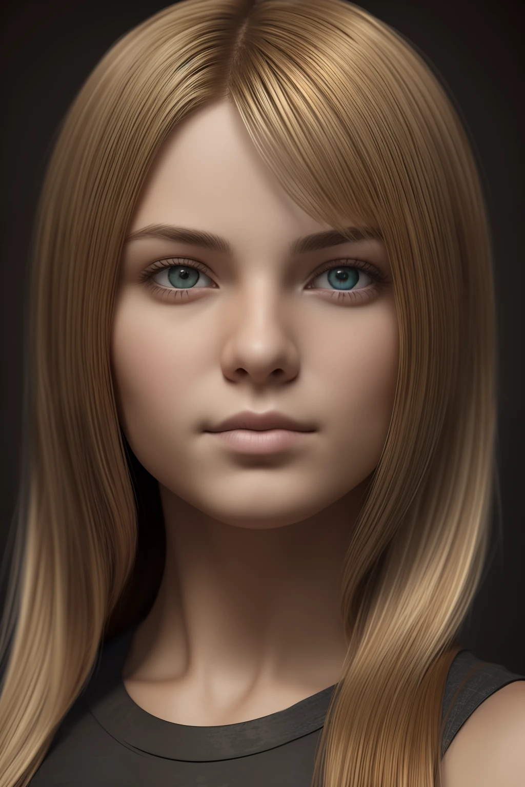 photographic studio portrait of a teen girl ,long blonde hair , cute round face. ,texture map ,normal map ,specular map ,displacement map