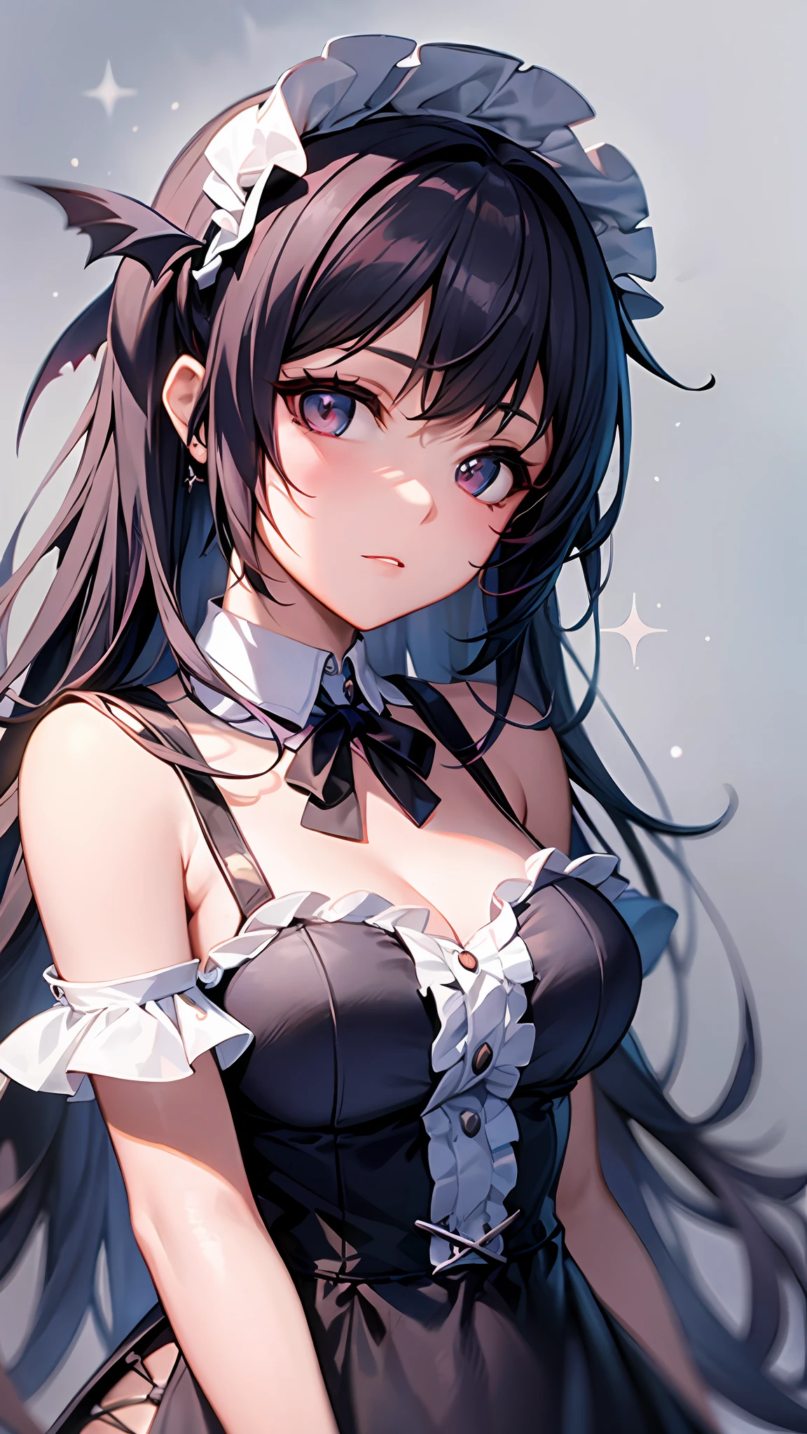 a close up of a woman in a dress with a white and black dress, gothic maiden anime girl, anime girl wearing a black dress, cute anime waifu in a nice dress, anime girl in a maid costume, an elegant gothic princess, guweiz, guweiz on pixiv artstation, guweiz on artstation pixiv, beautiful anime girl