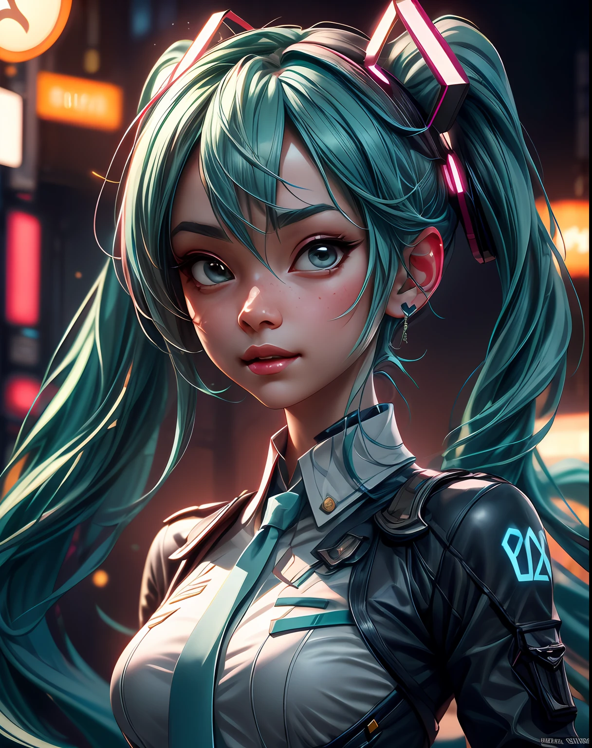 a portrait of hatsune miku by greg rutkowski, sung choi, mitchell mohrhauser, maciej kuciara, johnson ting, maxim verehin, peter konig, final fantasy, mythical, 8k photorealistic, cinematic lighting, hd, high details, atmospheric, trending on artstation, full