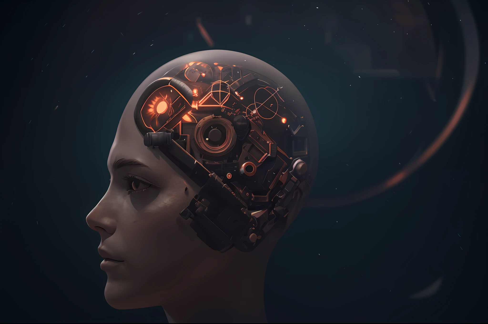 a workshop inside a head, gloomy atmosphere, trending on artstation, hyper realistic, cinematic lighting, detailed, 8 k ue5, octane render, by beeple, volumetric lighting, CGI, path tracing, complementary colors, symmetrical, sacred geometry, high --auto --s2