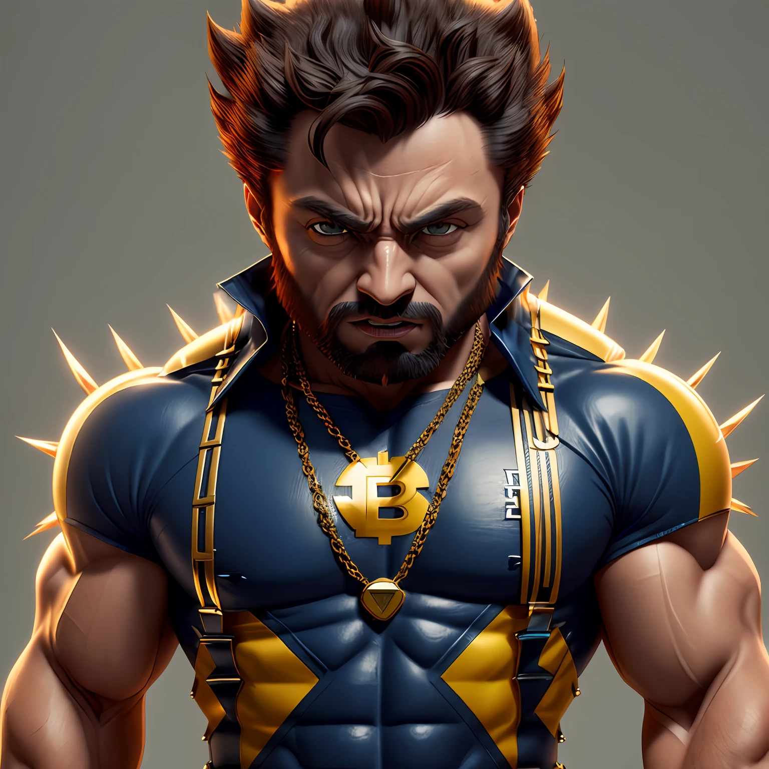 (CBZBB:1.25), wolverine, bitcoin necklace, ArtStation, CGI_Animation,