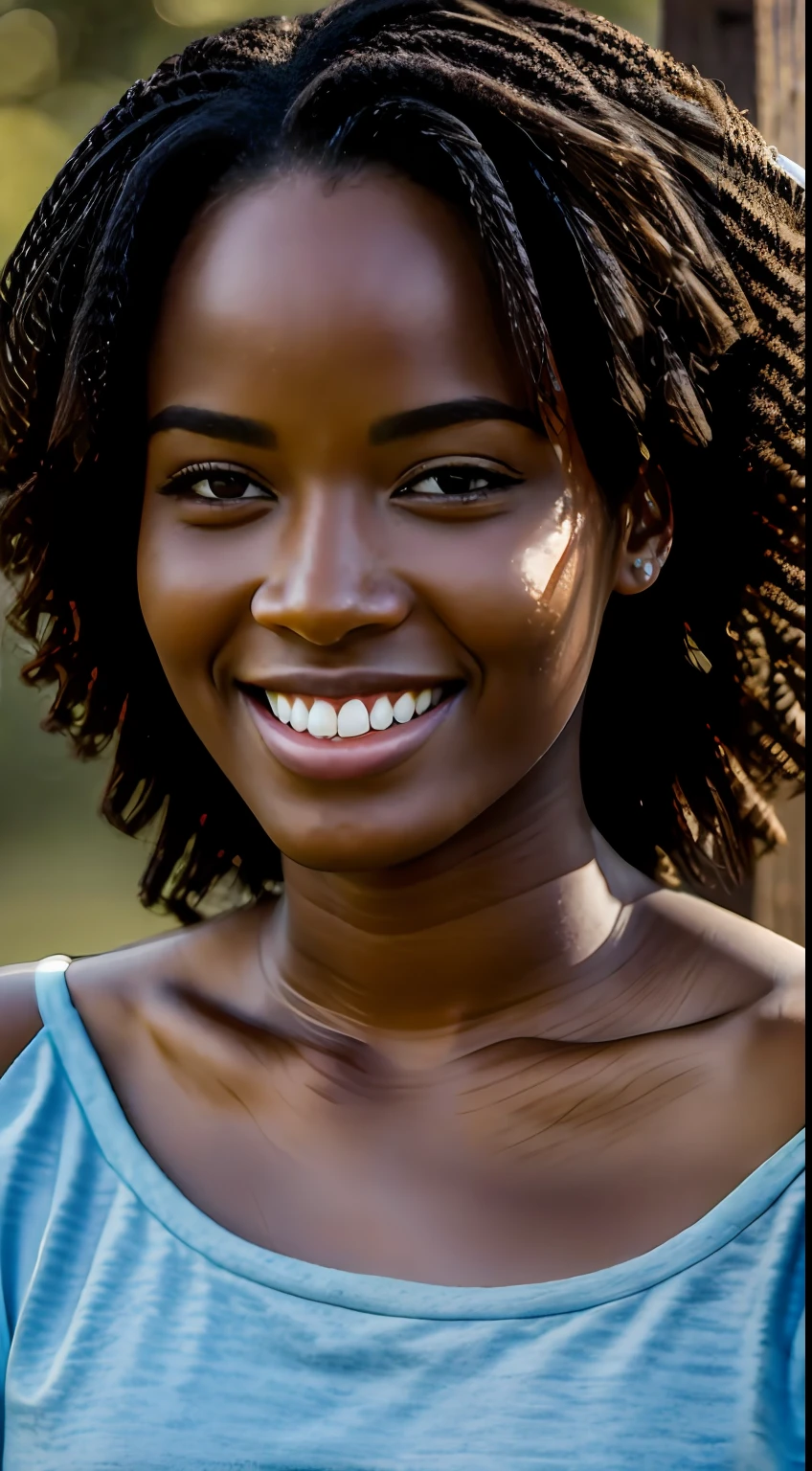Masterpiece, best quality, 1girl, a close up photo of Ryley Andy, 24 years old, looking at the camera, african coffee, smiling, Photoshoot, Ultra-HD