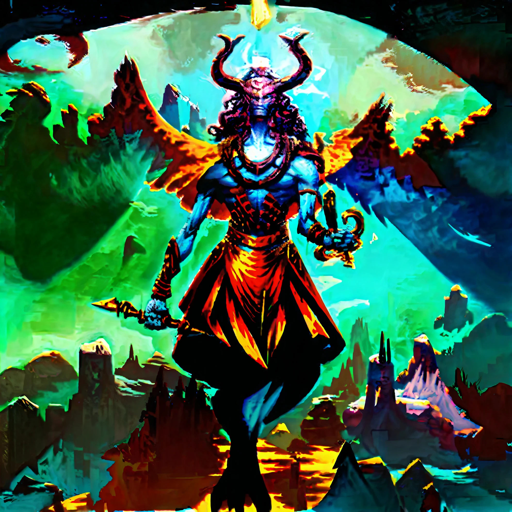 Vinkin warrior with axe in hand
similar to Thor with lightning coming out from behind with much fury from the gods
