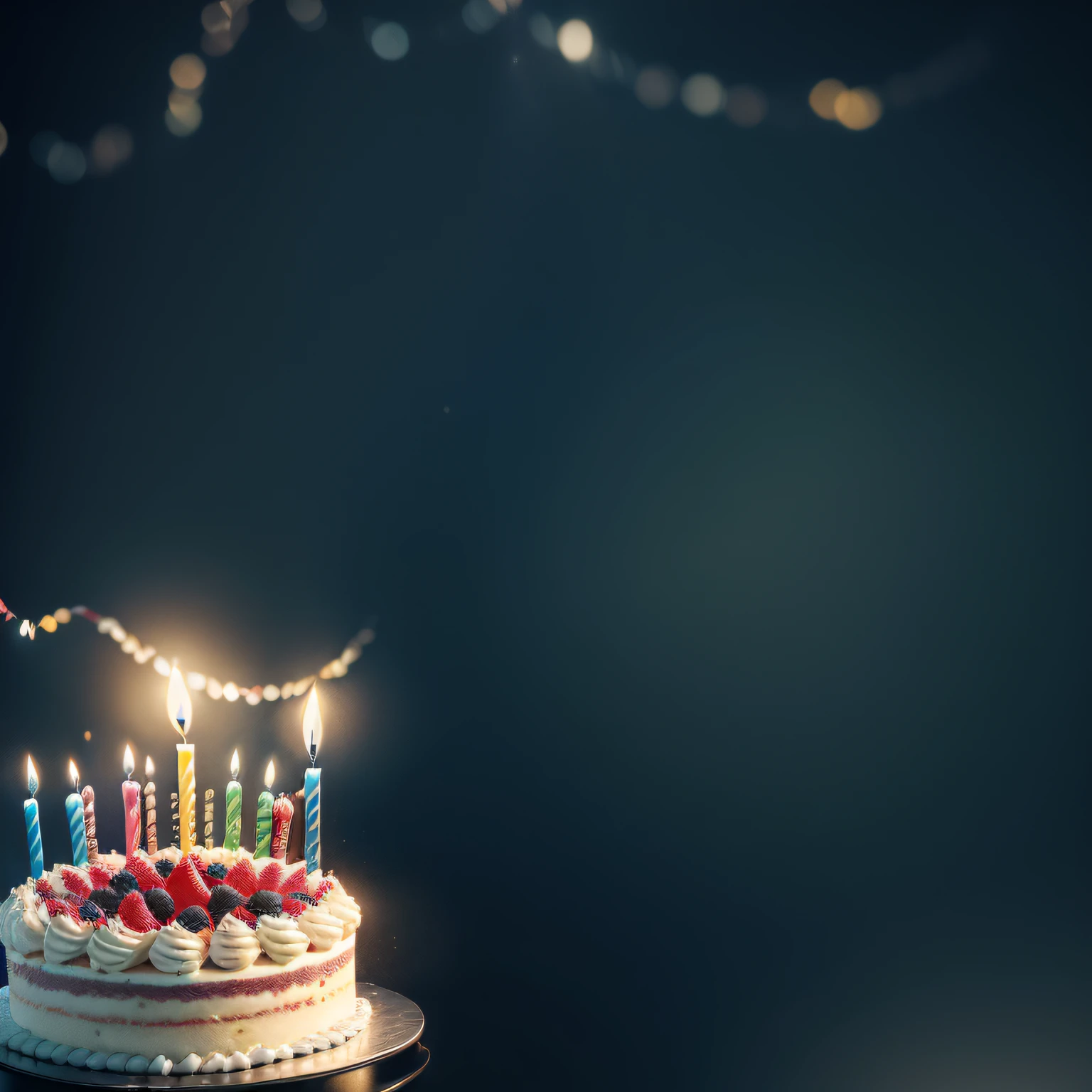 ((4k, obra-prima, melhor qualidade), birthday cake with fruits and candles, fundo desfocado --auto