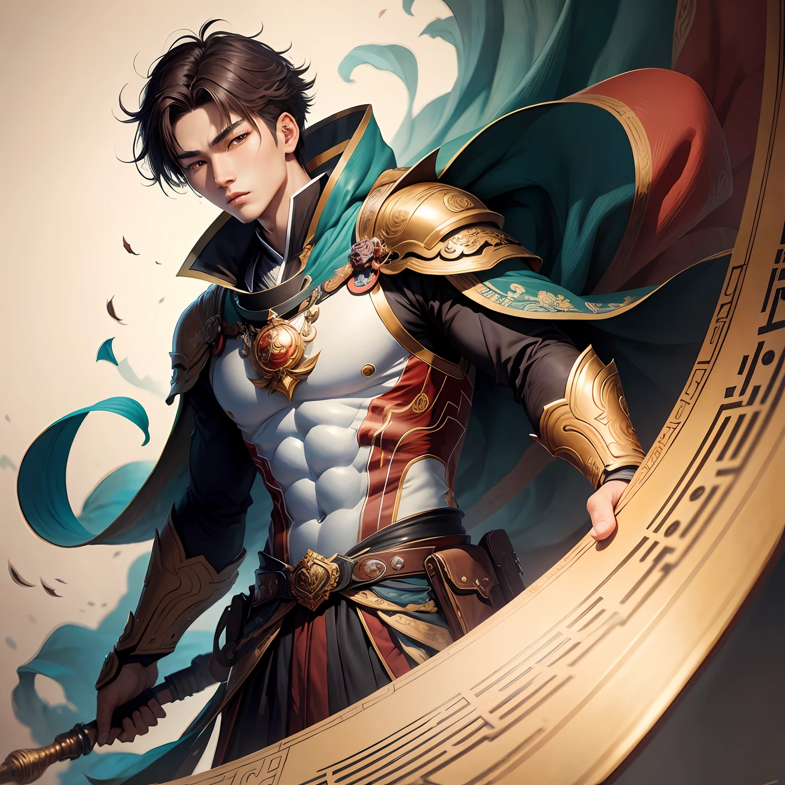 Korean painting style，Young men，character sketch，Color lead），intricately details，finely detailled，Hyper-detailing，heroism --auto