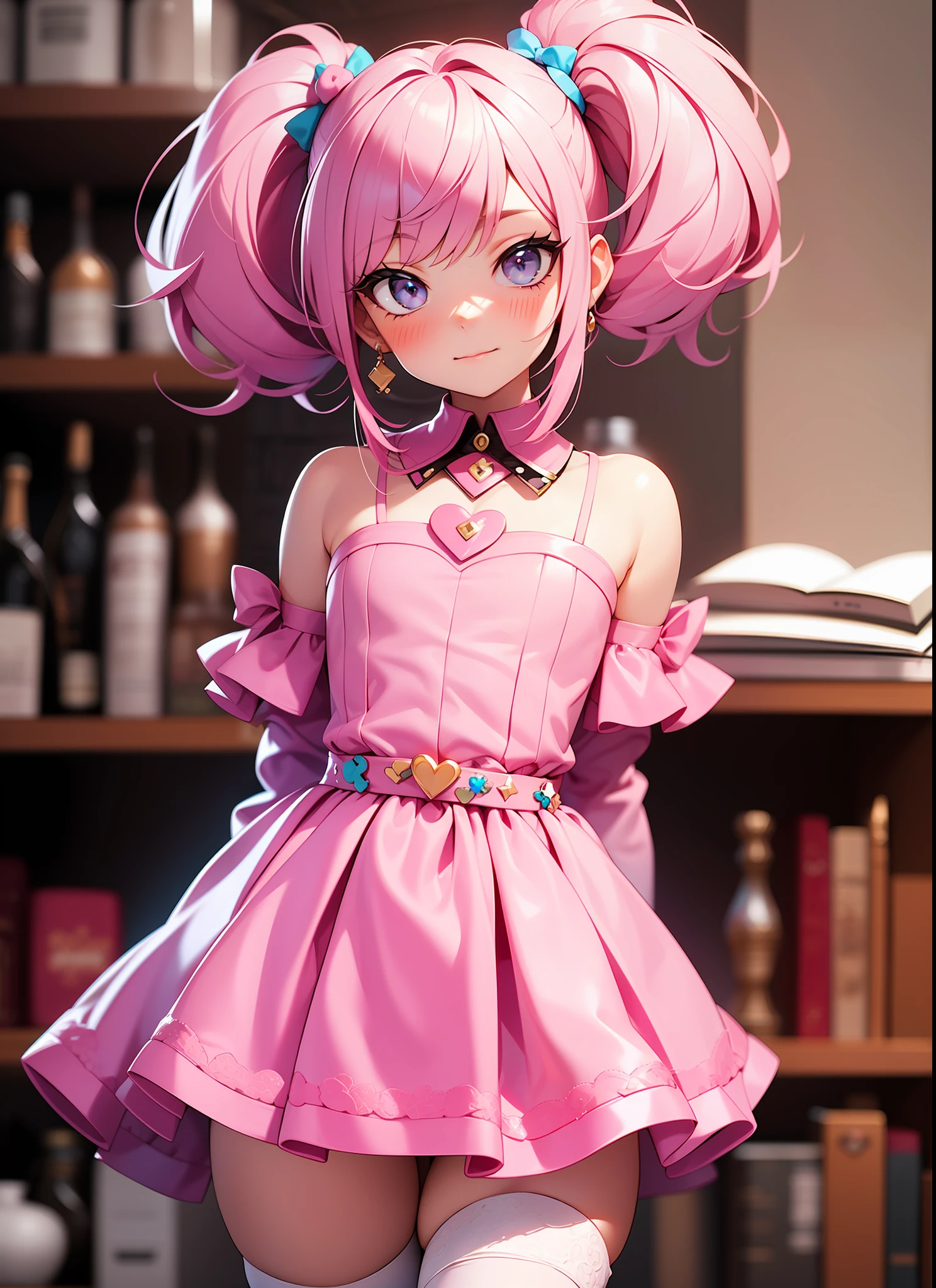 1boy, trap, masterpiece, pink dress, thighhighs, flat chest, thick thighs