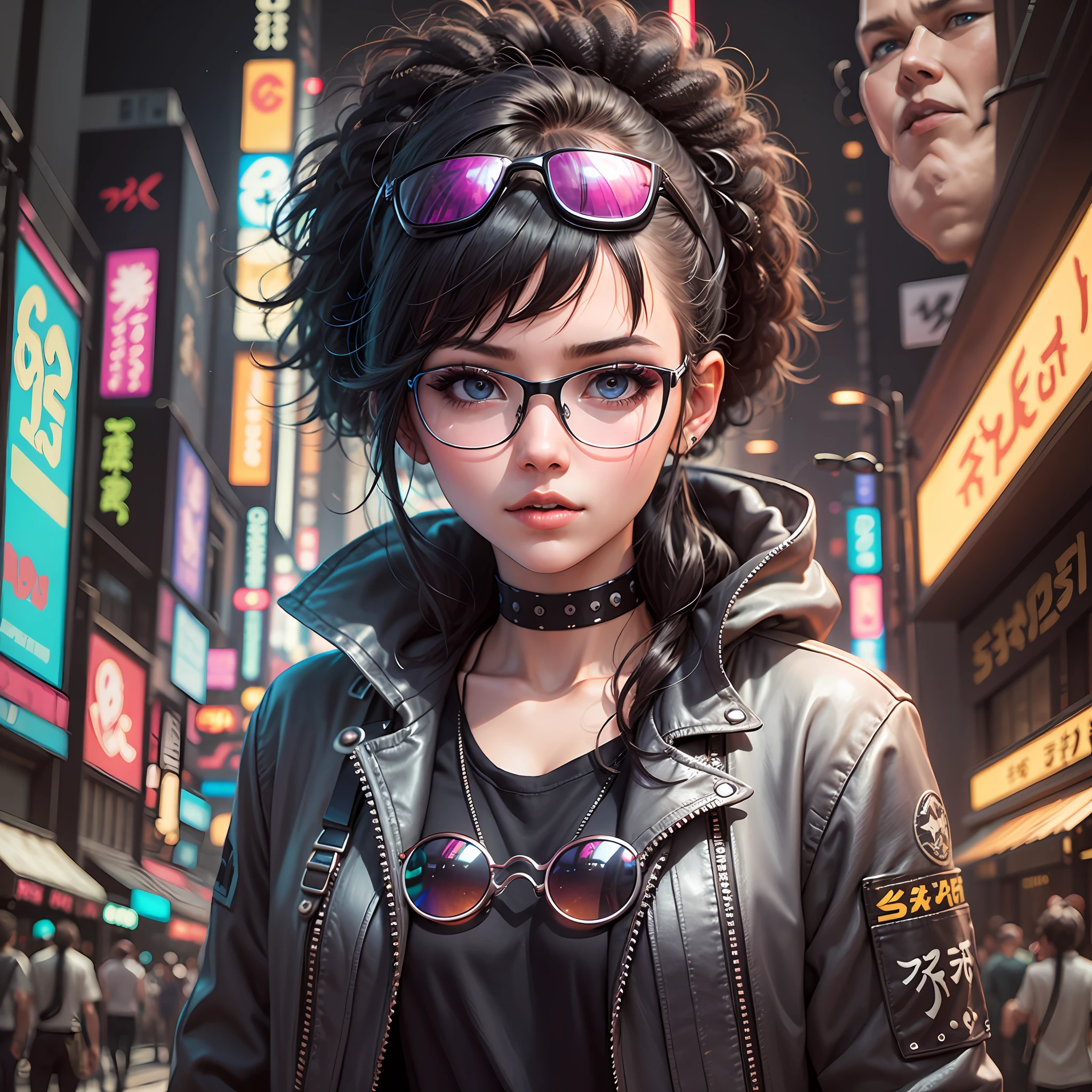 cyperpunk girl, wearing eye glasses, neo-tokyo, futuristic --auto --s2