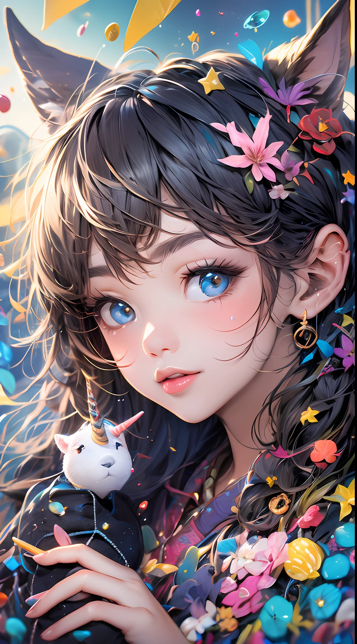 Also inspired by her work、I created an image of a cute girl with a similar style。The girl I drew was、Dreaming of flying in the sky with your own pet unicorn。Because she likes the color pink、I use a lot of pink in my clothes and accessories.........。pure、Because I like sweet things、Let your eyes shine with candies and cakes floating in the sky。pure、I added 3 transcendental virtuosity effects to this image.。The transcendental technique is、It is a style of painting that draws very finely to resemble a photograph.。The three I chose were::::::::々Is。Influence of Antonio López:Capture the beach and the little changes and movements of girls and unicorns。pure、Add different elements from a photo、It gives more appeal to the image。NP、Sketchbook that a girl has、There is a picture of me and a unicorn。pure、Unicorn horns are tied with iridescent ribbons。
Ron Muke's influence:Realistically reproduces skin texture, Girl and unicorn hair and clothes。pure、Make the scale a little smaller, ni.、Create contrast with the background。NP、Candies and cakes floating in the sky look bigger than them。pure、Small scratches and stains on the limbs。
Influence of Marilyn Minter:I'm adding drops and splashes to girls and unicorns。pure、Enlarge lips, Eyes, tongue, Feet, etc.、Enhance texture and color。NP、Girl's lips are pink and plump、There are water droplets。pure、Unicorn eyes are dark purple、Reflecting stars。Their tongues are red and slimy,、There are traces of candy or cake。pure、Their paws are white and clean,、There are water droplets or sand.。By fusing the technologies of these three people,、I devised the following。