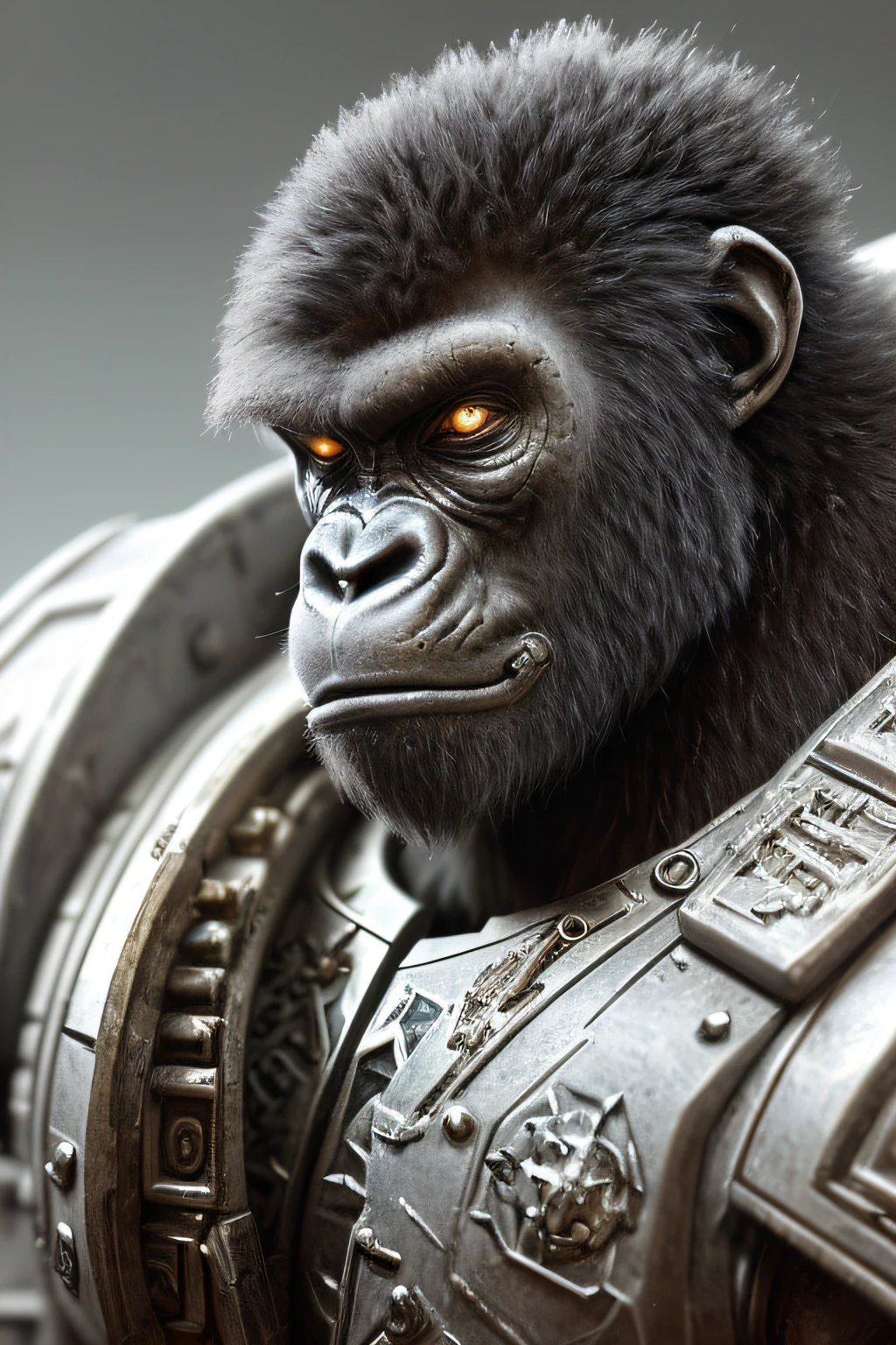 space marine warrior cyberpunk horror scifi extremely high detail portrait dnd,black  gorilla face,((finely crafted detailed white armor))((((intricate detail)))),  epic realistic, photo, faded, complex stuff around, intricate background, soaking wet, neutral colors, ((((hdr)))), ((((muted colors)))), intricate scene, artstation, intricate details, vignette