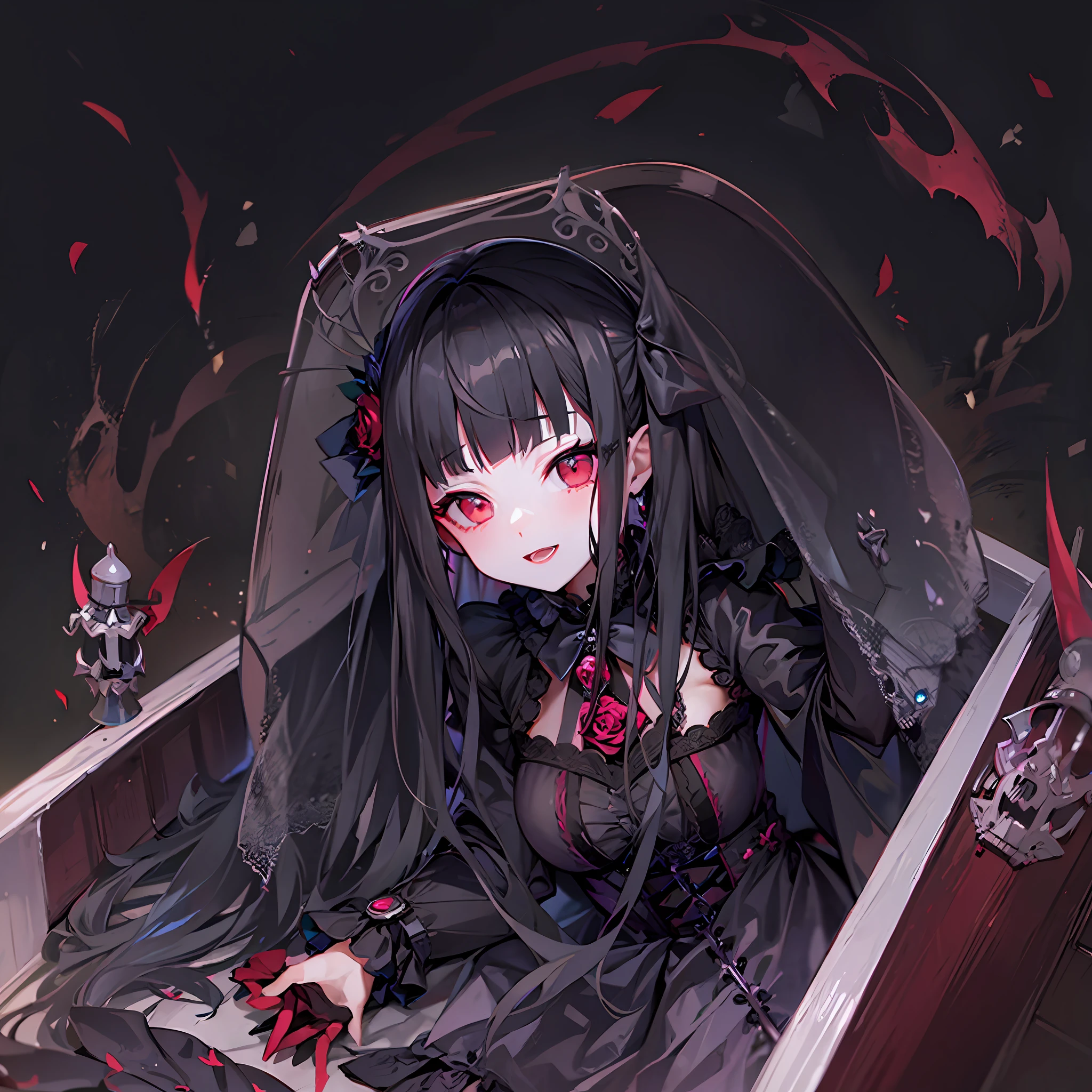 coffin、Coffin lid、Vampire girl in a coffin