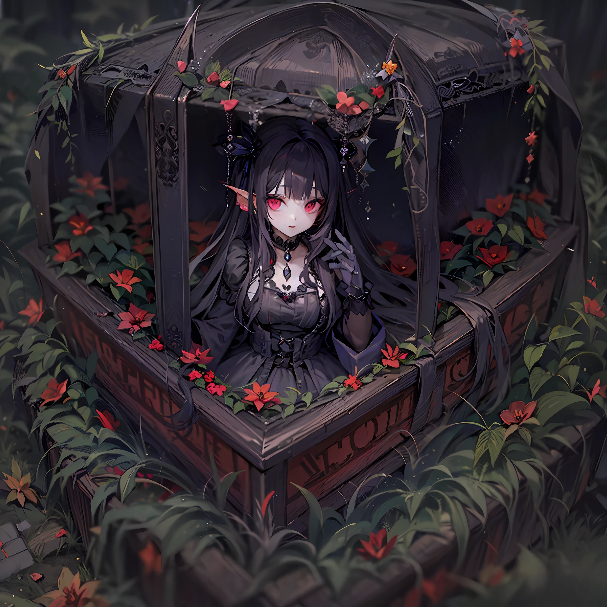 coffin、Coffin lid、Vampire girl in a coffin