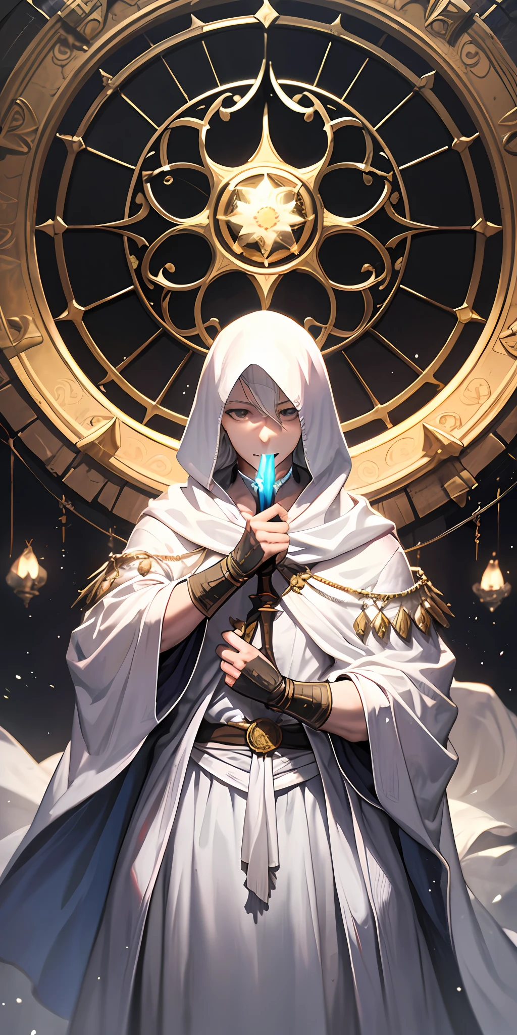 1boy, sun crown, white robes, ancient, gwyndolin, dark souls