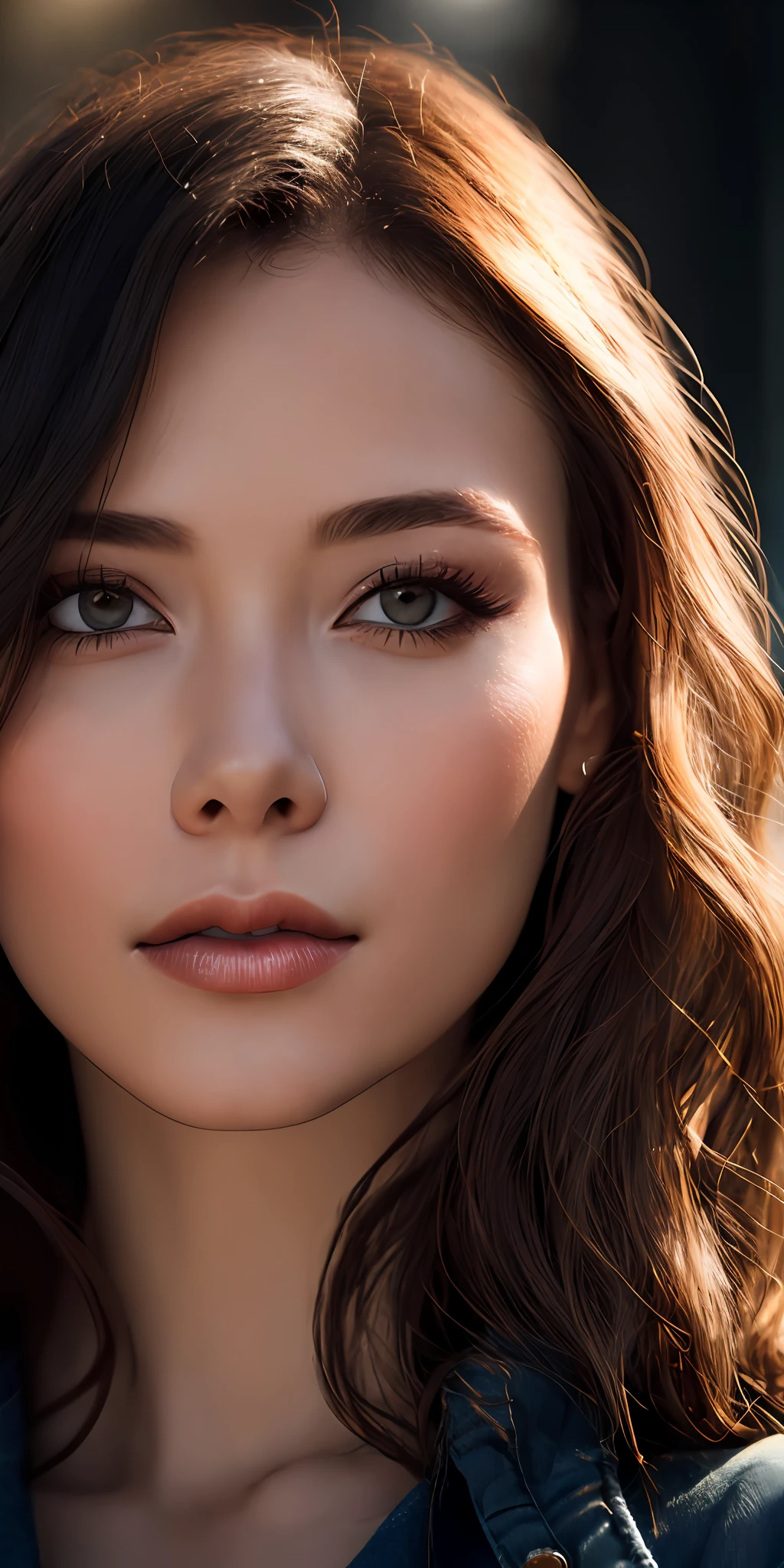 Full face portrait photo of 25 year old European girl, RAW, beautiful woman, semi-open strawberry lip, dimples, wistful expression, (brown hair with extra long wavy), ((detailed face)), ((detailed facial features)), (fine detailed skin), pale skin, cyberpunk megacity environment, (cool color), moist, damp, reflection, (masterpieceShot with Canon EOS R5 (detail) (Realistic photos) (Detailed details) 50mm lens, f/2.8, HDR, (8k) (wallpaper) (cinematic lighting) (dramatic lighting) (sharp focus) (complex), RAW photography, RAW photography, gigachad photography, camera pose, black jeans, back arm, 8k uhd, dslr, high quality, Grain Film, Fujifilm XT3, Film Stock Photo 4 Kodak Portra 400 Camera F1.6 Lens Rich colors Ultra-realistic textures Dramatic lighting Unreal Engine Art Station Trends Cinestill 800 Tungsten, Toughboy Style, Ultra Focus Face, Intimidating, Combat Position, Black and Long Curly, Muscles, Bursting Veins, Beads, Young woman with open silk shirt and big breast skirt, photorealistic, 4K, upscale, lint ricate, full body, elegant, highly detailed, very elaborate, photorealistic art, concept art by art, matte, neoartcore, sharp focus, illustration, shiny skin, photorealistic clothes, beautiful face, Symmetrical eyes, symmetrical, beautiful eyes, photorealistic face, perfect face, symmetrical body, photorealistic eyes, safe to work, photorealistic body, photorealistic woman, photorealistic hair, photorelistic mouth, ultra high resolution, best quality, 8K, raw photo
