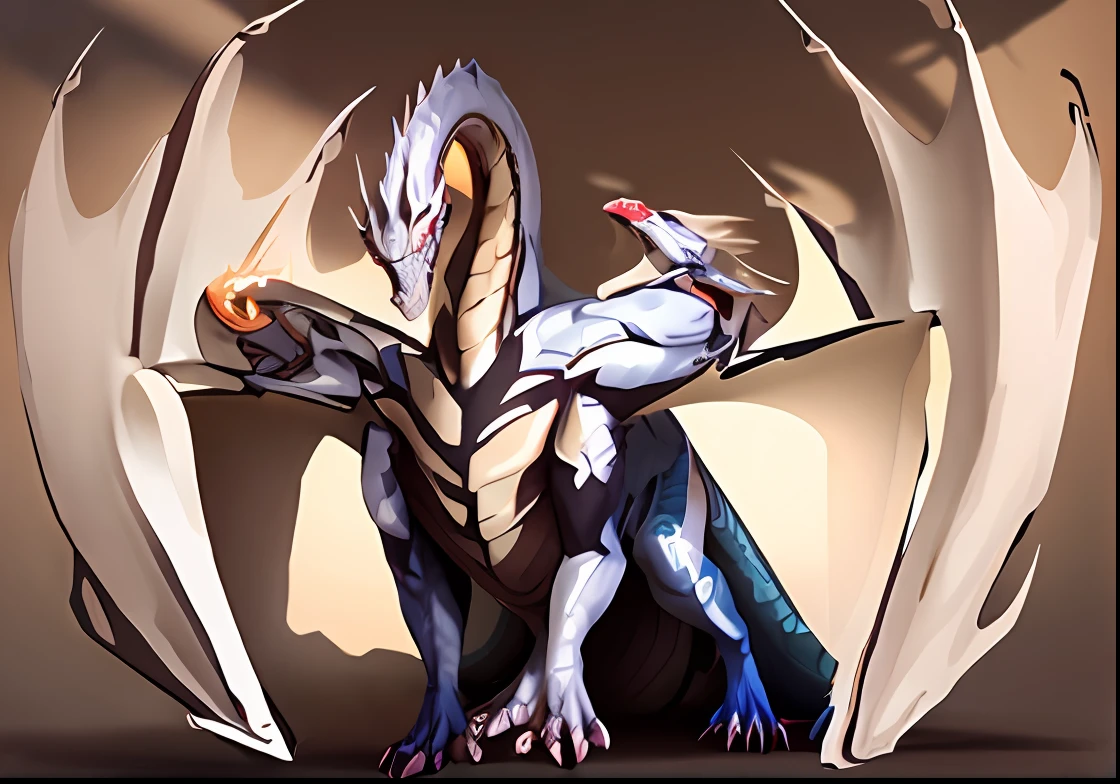 A closeup of a dragon with a large white body and wings, Dragons three heads, d&d commision art dragon, art of dragon, ultraterrestrial dragons, Draconiano, Tarragon Vore Arte, anthro dragon art, but as an anthropomorphic dragon, anthropomorphic dragon, Mawshot Dragon Art, Cobra, dragon in the background, seja fiel a imagem