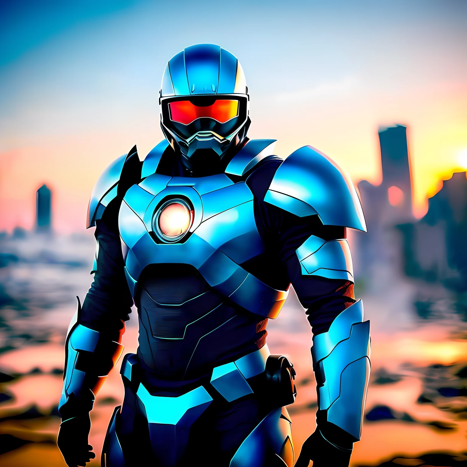 Muscular man dressed in cybernetic armor, tecnologia, esquema de cores da armadura azul com preto, homem branco, olhos castanhos, vingadores, armadura que voa, homem de 30 anos, musculoso, cientista determinado, malvado, armadura com armas. Solo, (((Rosto muito detalhado)))), ((Olhos e rosto muito detalhados)))), Olhos de detalhe bonitos, Arte oficial, Papel de parede unificado 8k, Super detalhado, bonito e belo, belo, obra-prima, melhor qualidade, original, obra-prima, foto super fina, melhor qualidade, super high res, realismo realista, luz solar, retrato de corpo inteiro, amazing beauty, dinamic pose, rosto delicado, olhos vibrantes, (da frente), fundo do telhado da cidade muito detalhado, telhado, com vista para a cidade, rosto detalhado, fundo ocupado complexo detalhado, Messy, lindo, branco leitoso, pele altamente detalhada, detalhes realistas da pele, visible pores, foco claro, Volumetric mist, 8k uhd, DSLR, alta qualidade, grain of film, pele clara, Foto realism, lomografia, futuristic dystopian megalopolis, translucid. --auto