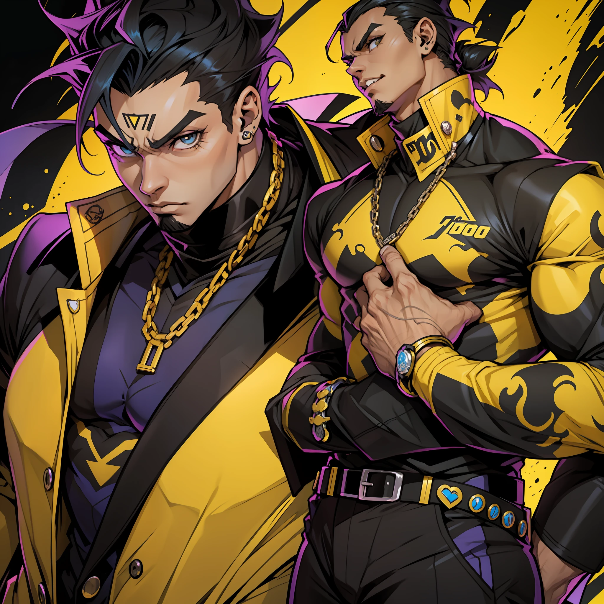 jojo bizzare adventure, jojo cabelo preto olhos amarelo, homem forte, roupas brancas, 20 anos de idade, homem lutador --auto