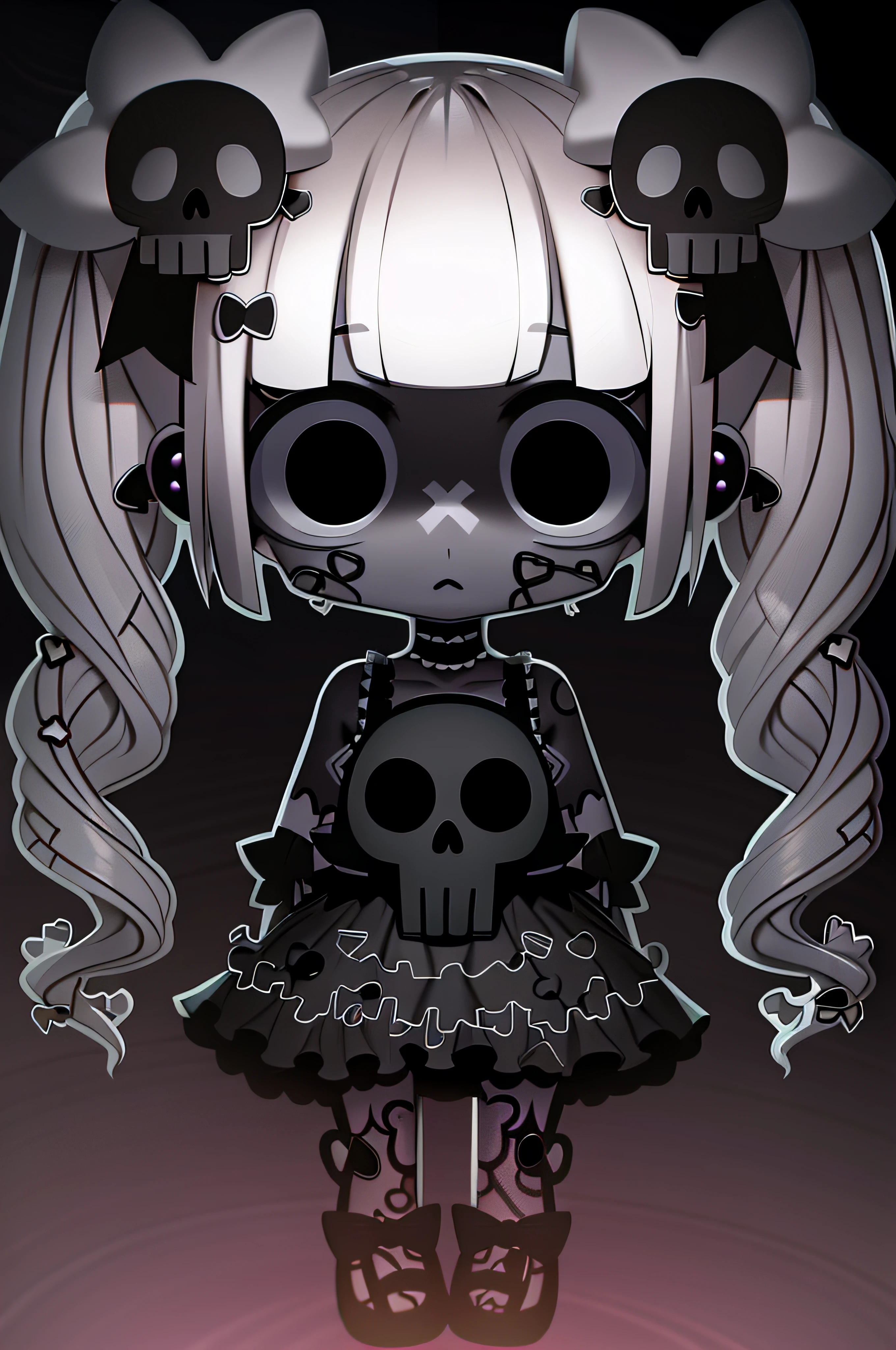 a cartoon girl with long hair and skulls on her head, anime skull portrait woman, creepy kawaii, cute skeleton, black and white manga style, skeleton girl, gothic art style, goth girl, intense line art, kawaii anime manga style, gothcore, extremely fine ink lineart, manga art style, dollpunk, eerie and grim art style, kawaii manga style