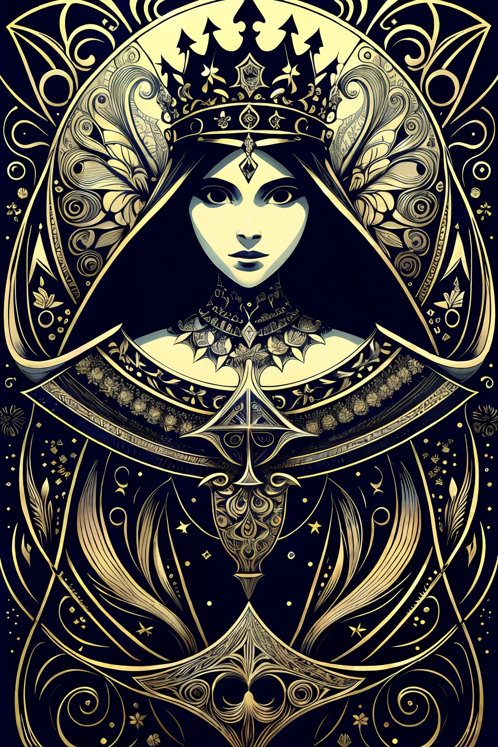 absurdres, highres, ultra detailed, (ultra-detailed background, detailed background), extremely detailed,
1girl, bunch of flowers, (zentangle:1.1), (geometric:1.1), beautiful flowing hair, good anatomy, dramatic, award winning, masterwork, masterpiece, (queen of spades), (regal queen outfit), (full torso), (crown), (spade symbol:1.25),